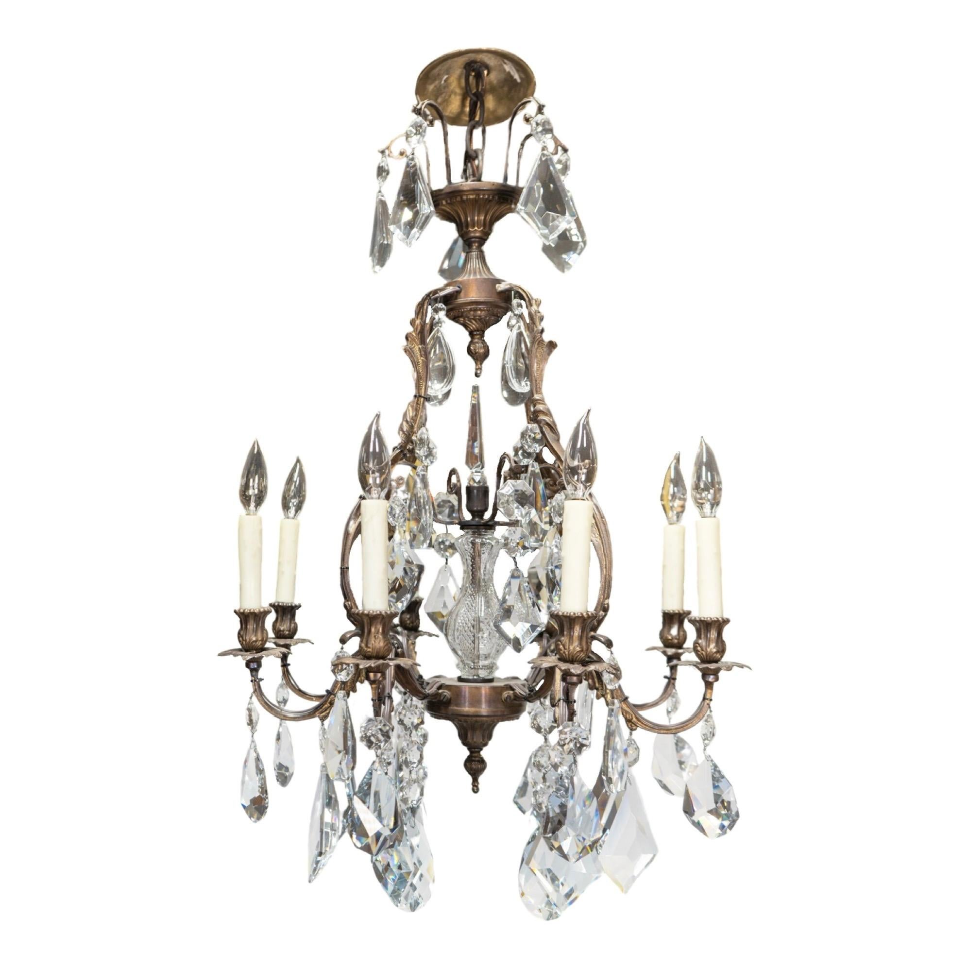 Late 20th Century French Bronze and Crystal Chandelier For Sale