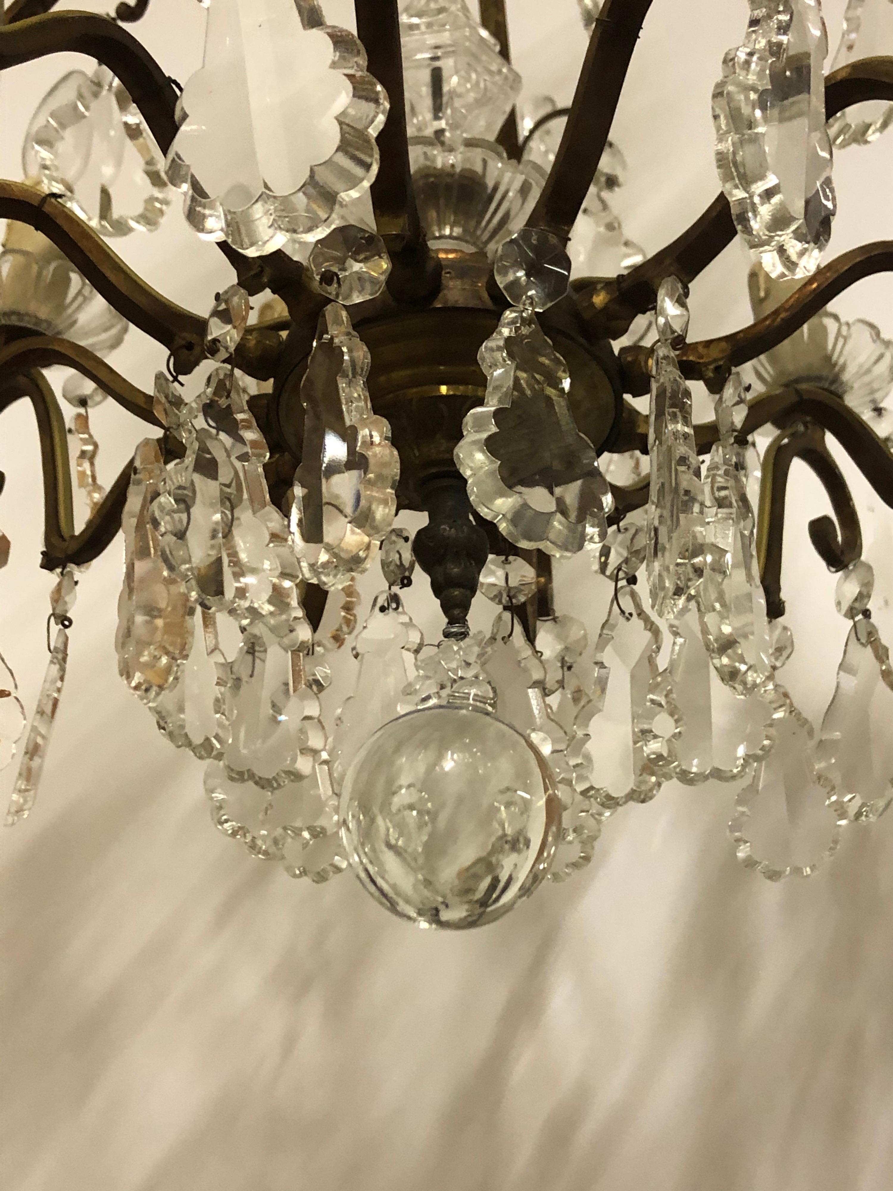 Late 20th Century French Bronze and Crystal Chandelier