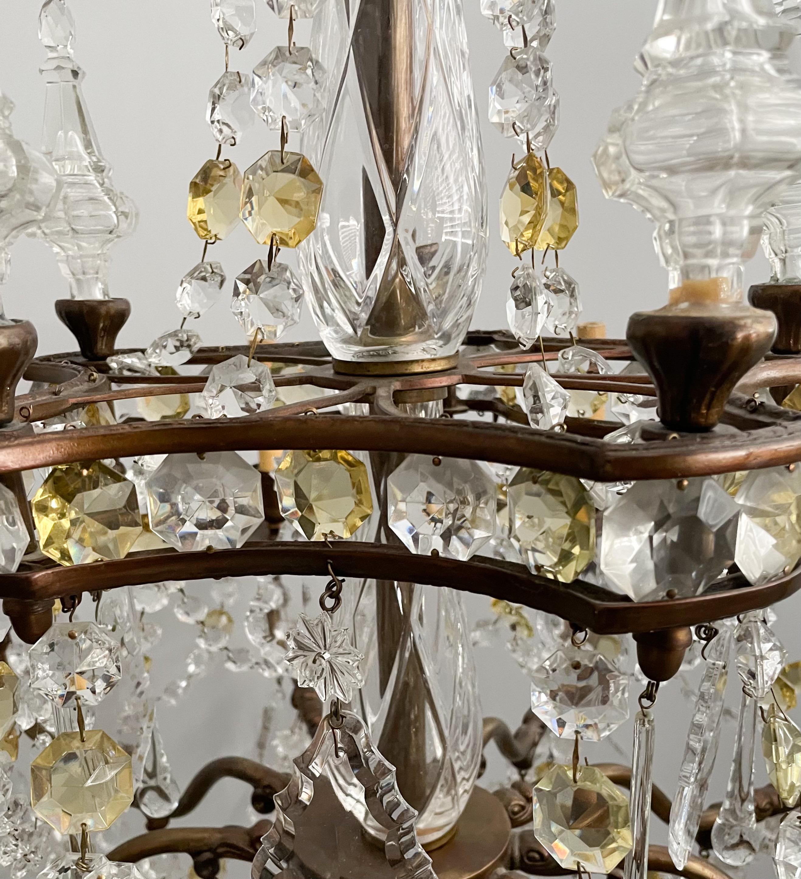 20th Century French Bronze and Crystal Chandelier 