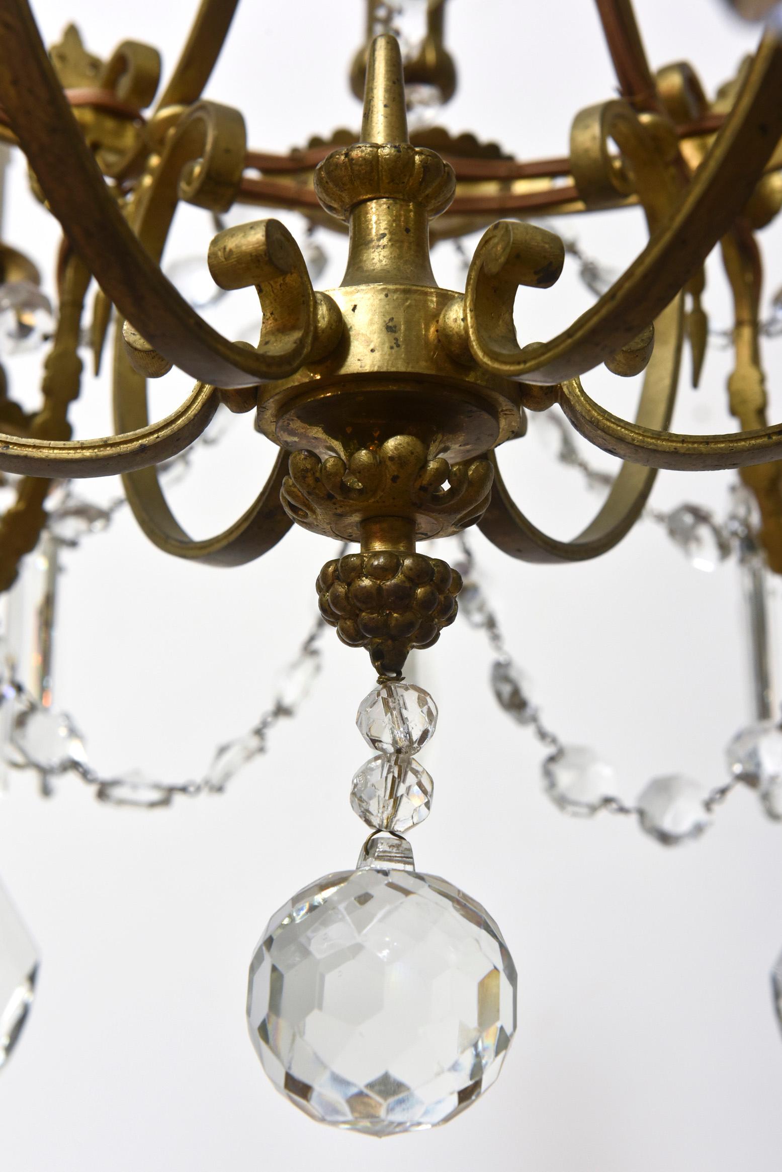French Bronze and Crystal Chandelier For Sale 1