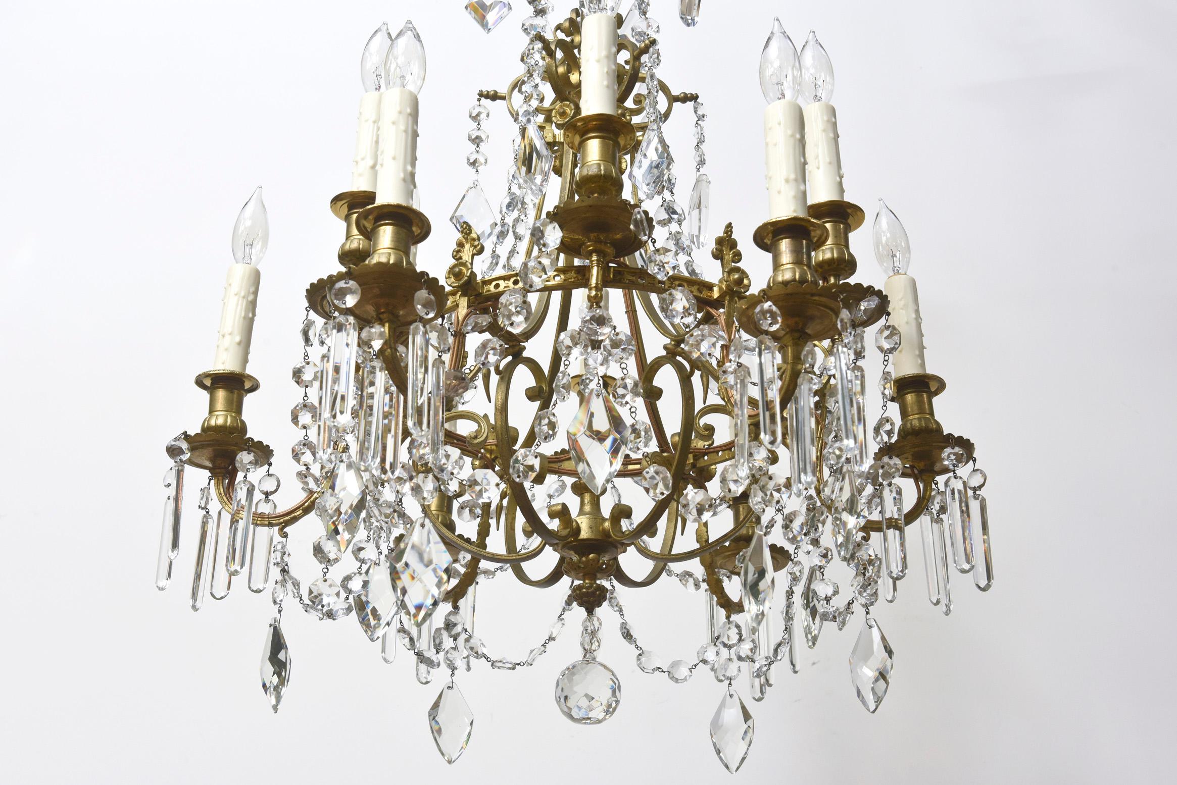 French Bronze and Crystal Chandelier For Sale 2