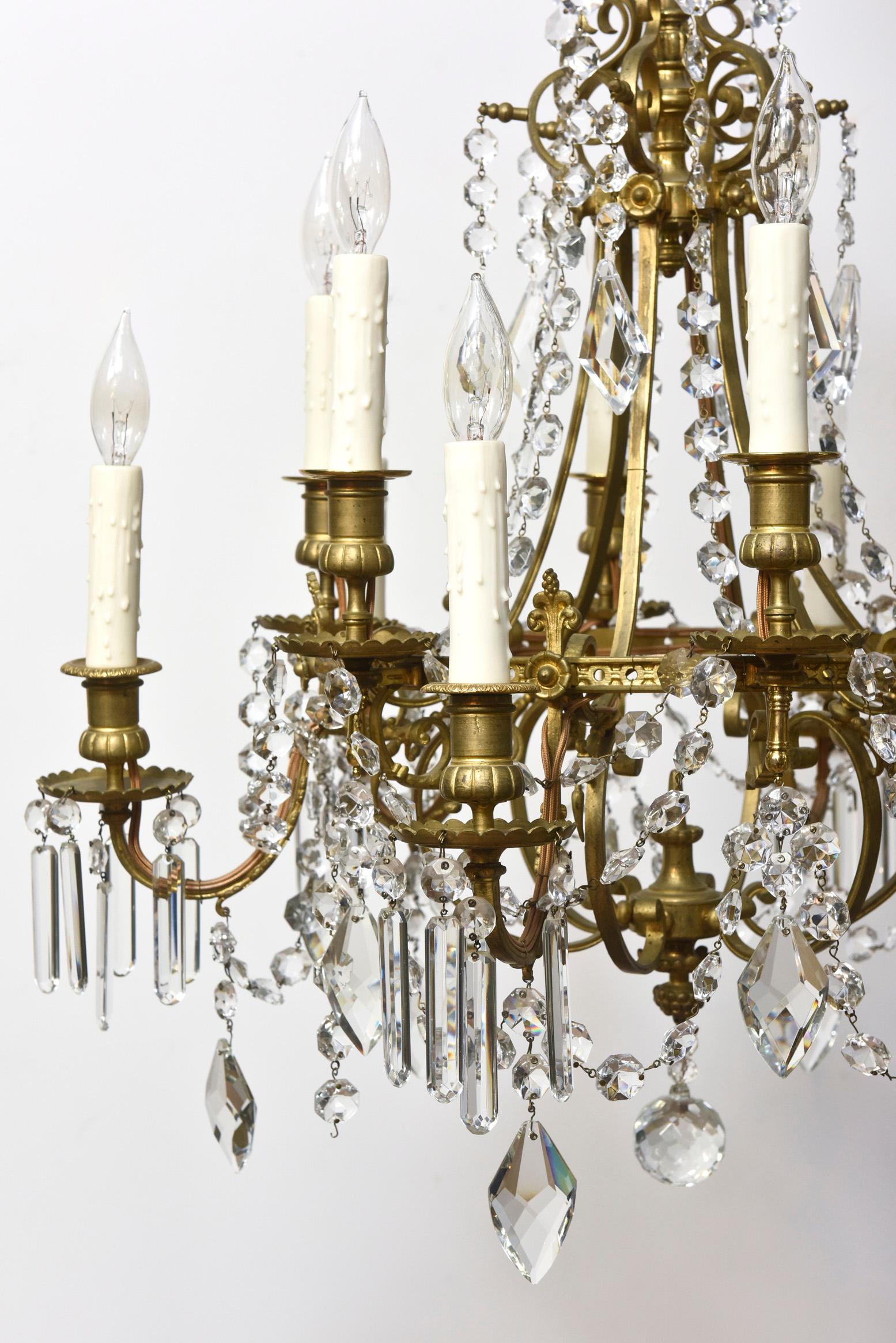 French Bronze and Crystal Chandelier For Sale 4