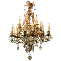 French bronze and crystal chandelier with angels and 25 lights