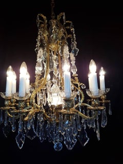 French Bronze and Crystal Chandelier, 1950