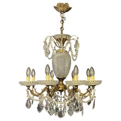 French Bronze and Crystal Eight -Light Chandelier, circa 1940s