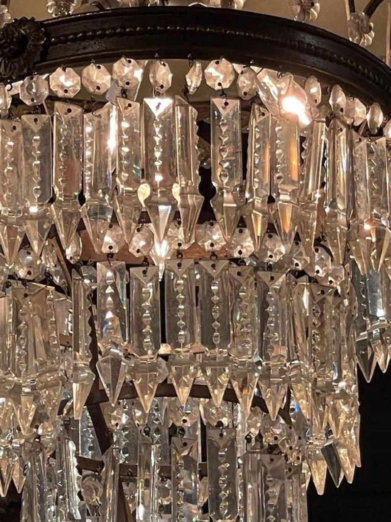 French Bronze and Crystal Flush Mount Bagues Style Chandelier In Good Condition For Sale In Dallas, TX