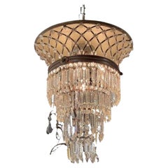 Vintage French Bronze and Crystal Flush Mount Bagues Style Chandelier
