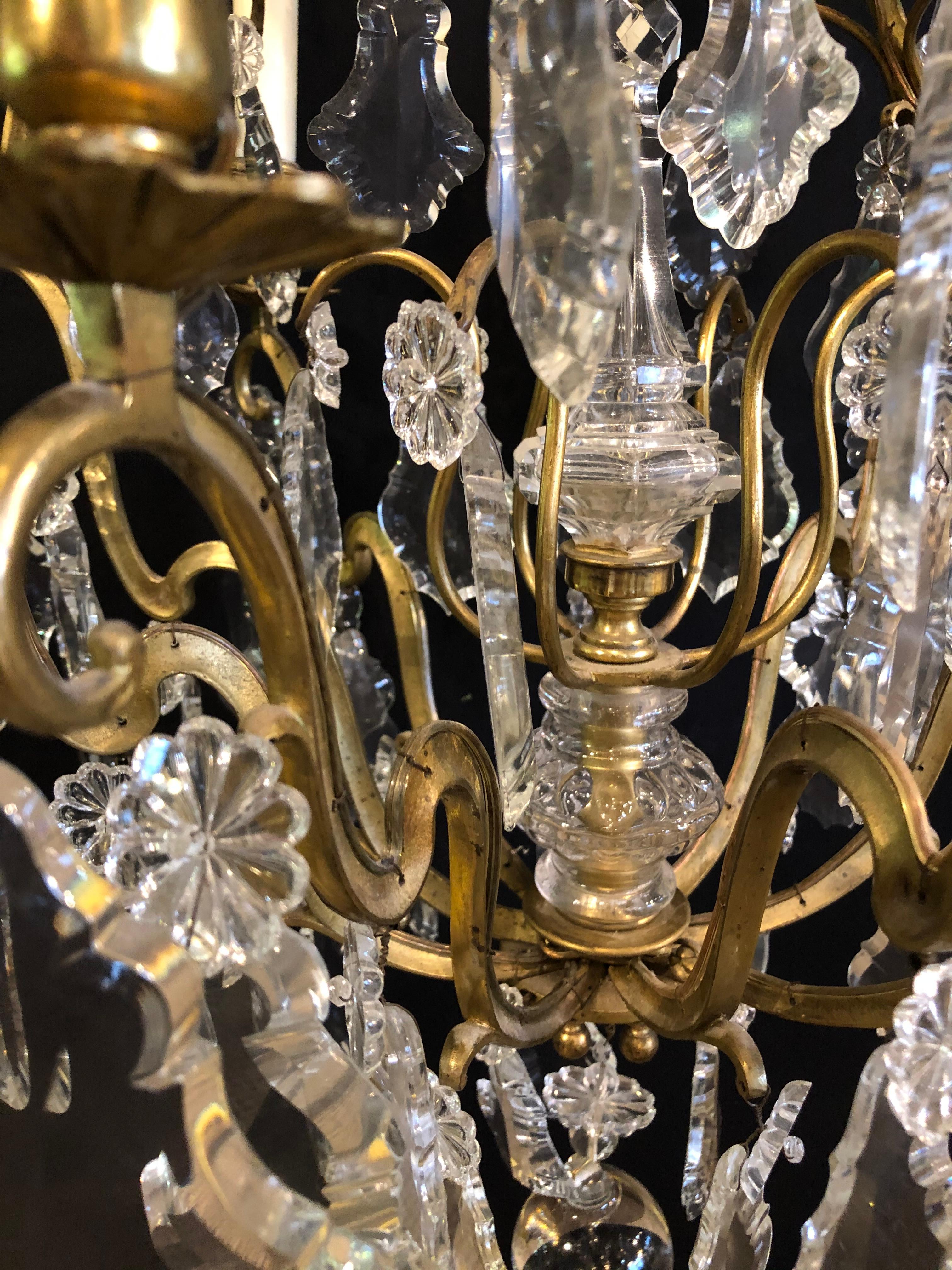 French Bronze and Crystal Gilt Chandelier, Louis XVI Style For Sale 5