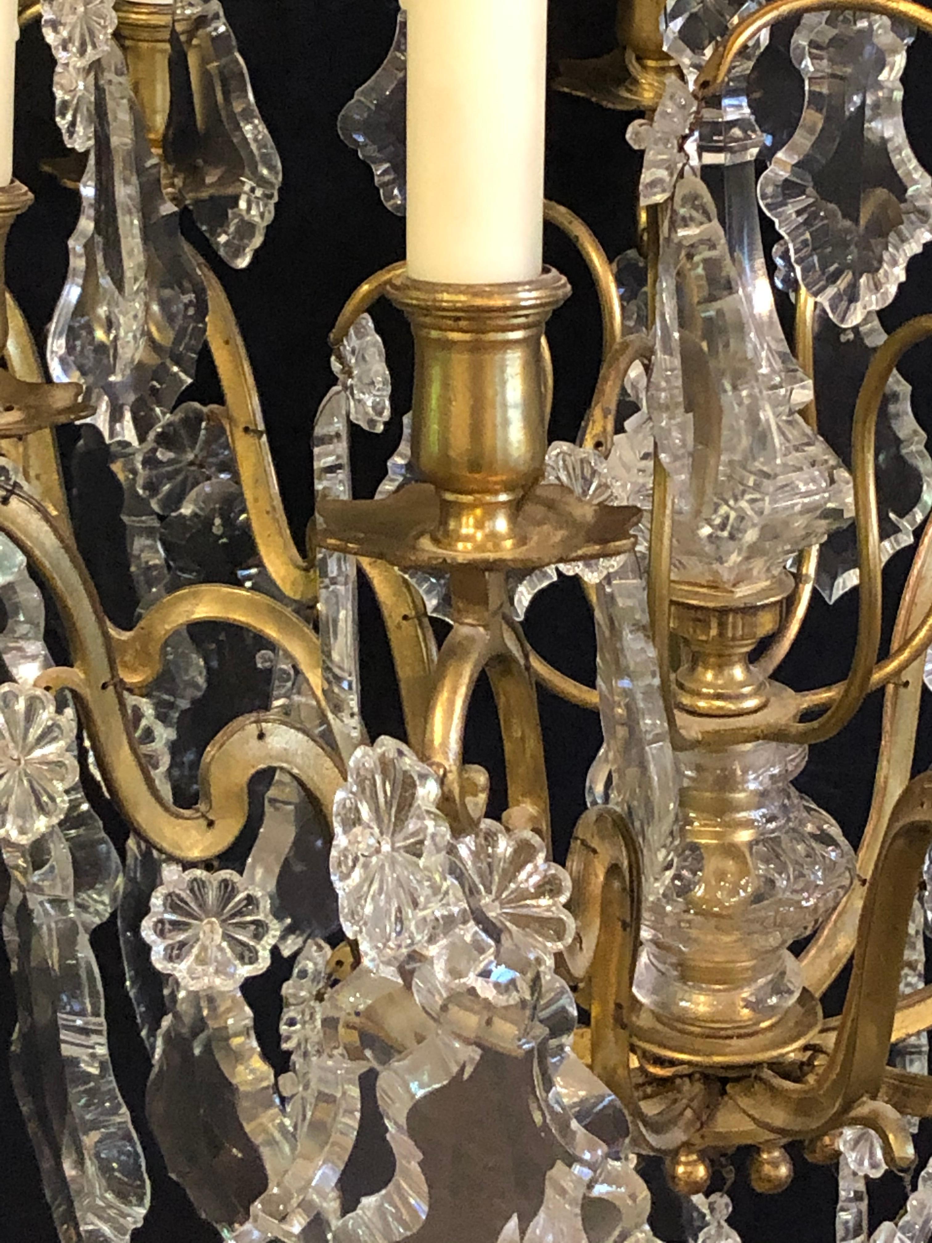 French Bronze and Crystal Gilt Chandelier, Louis XVI Style For Sale 6