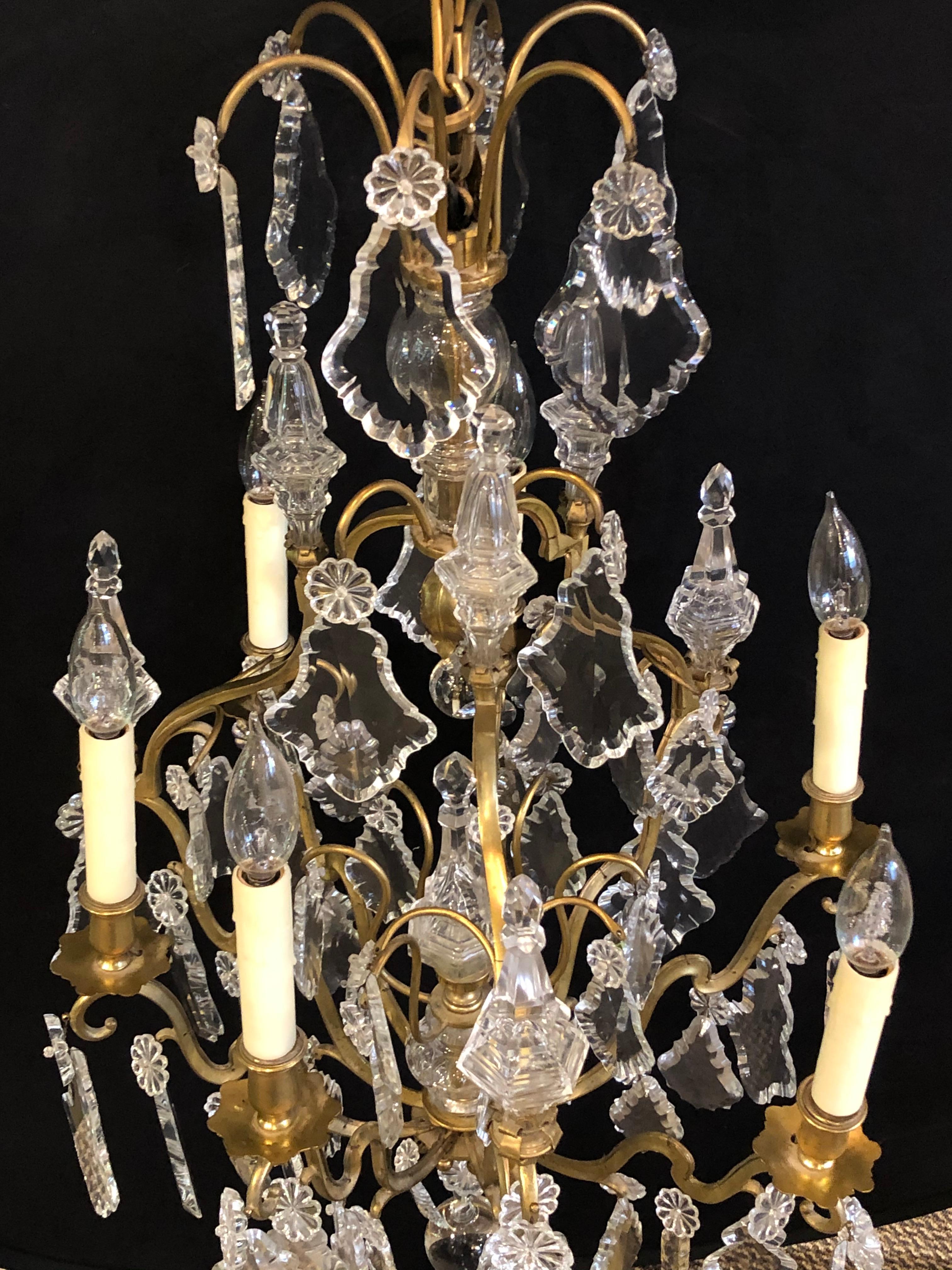 French Bronze and Crystal Gilt Chandelier, Louis XVI Style For Sale 8