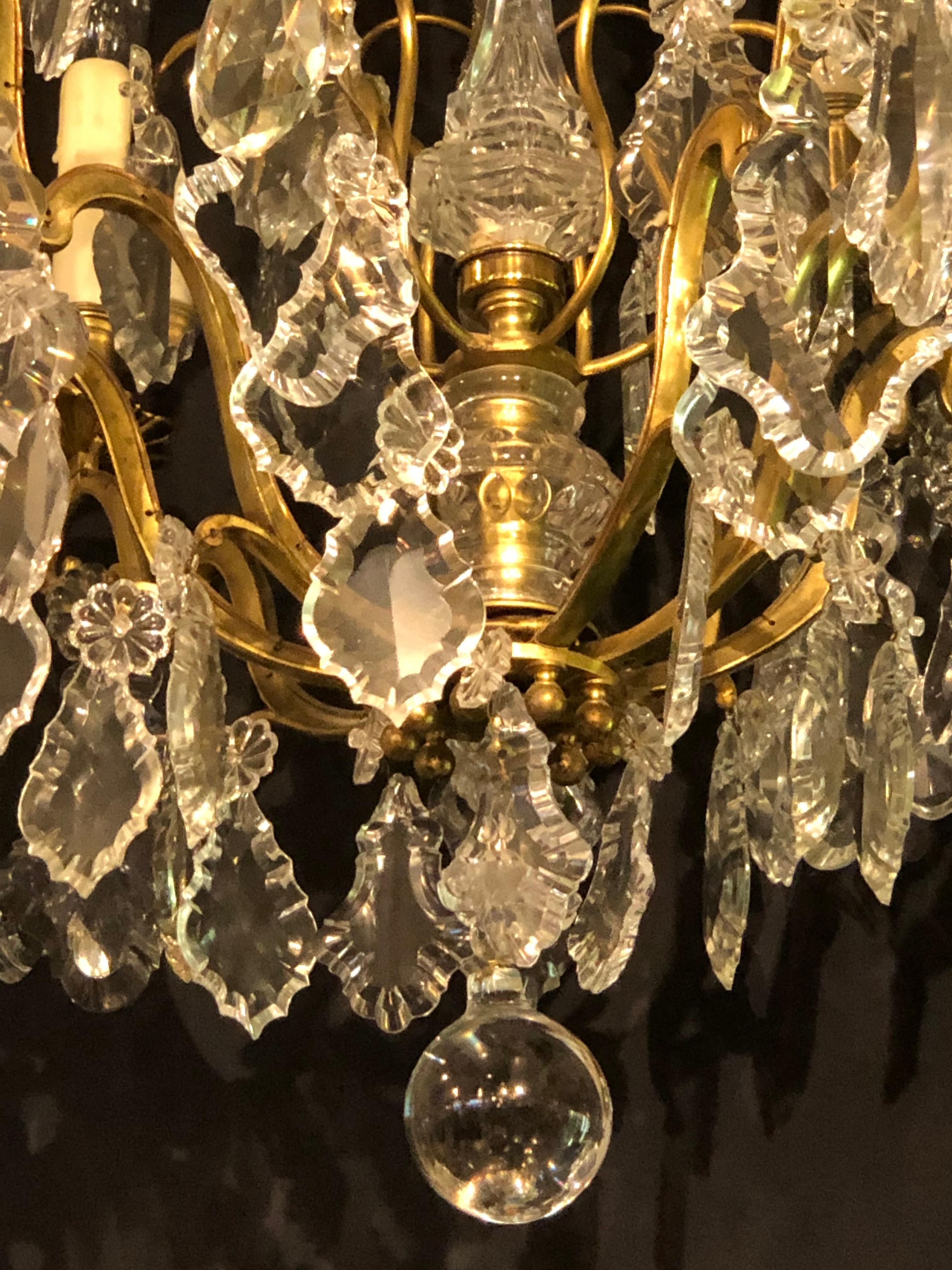French Bronze and Crystal Gilt Chandelier, Louis XVI Style For Sale 9