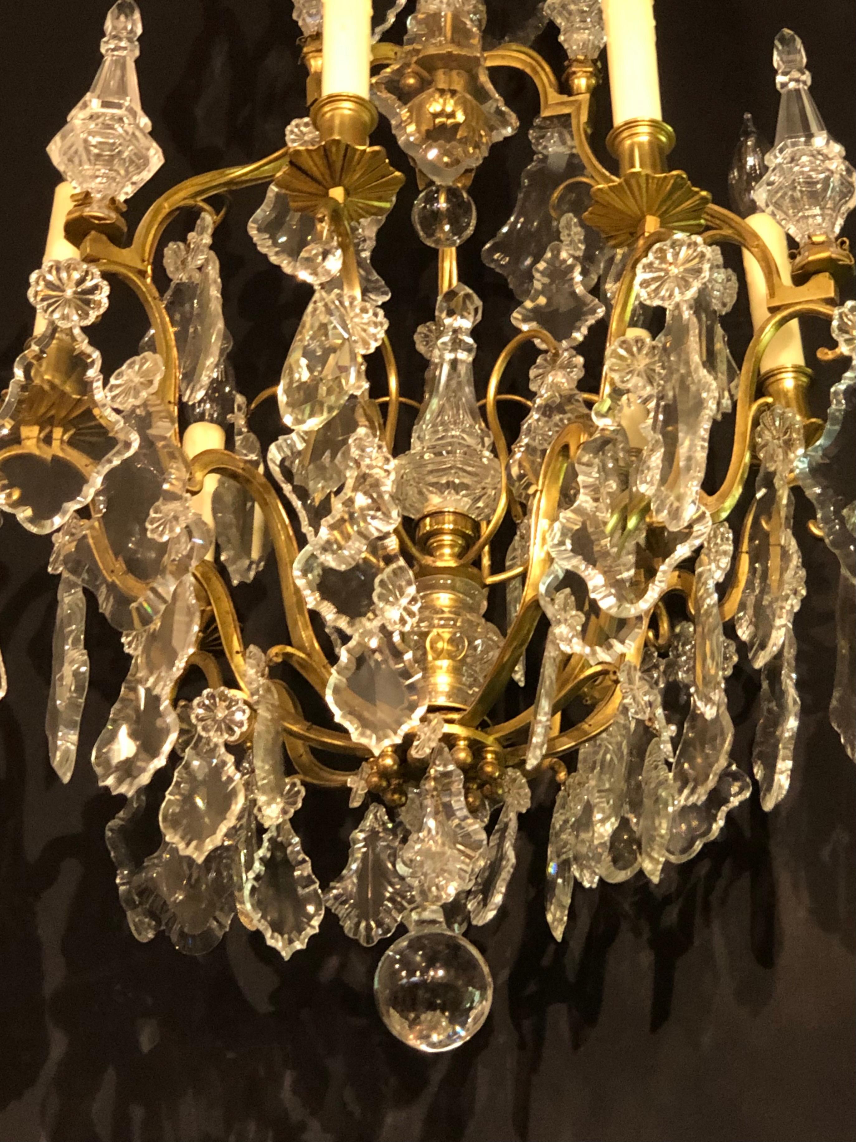 French Bronze and Crystal Gilt Chandelier, Louis XVI Style For Sale 10