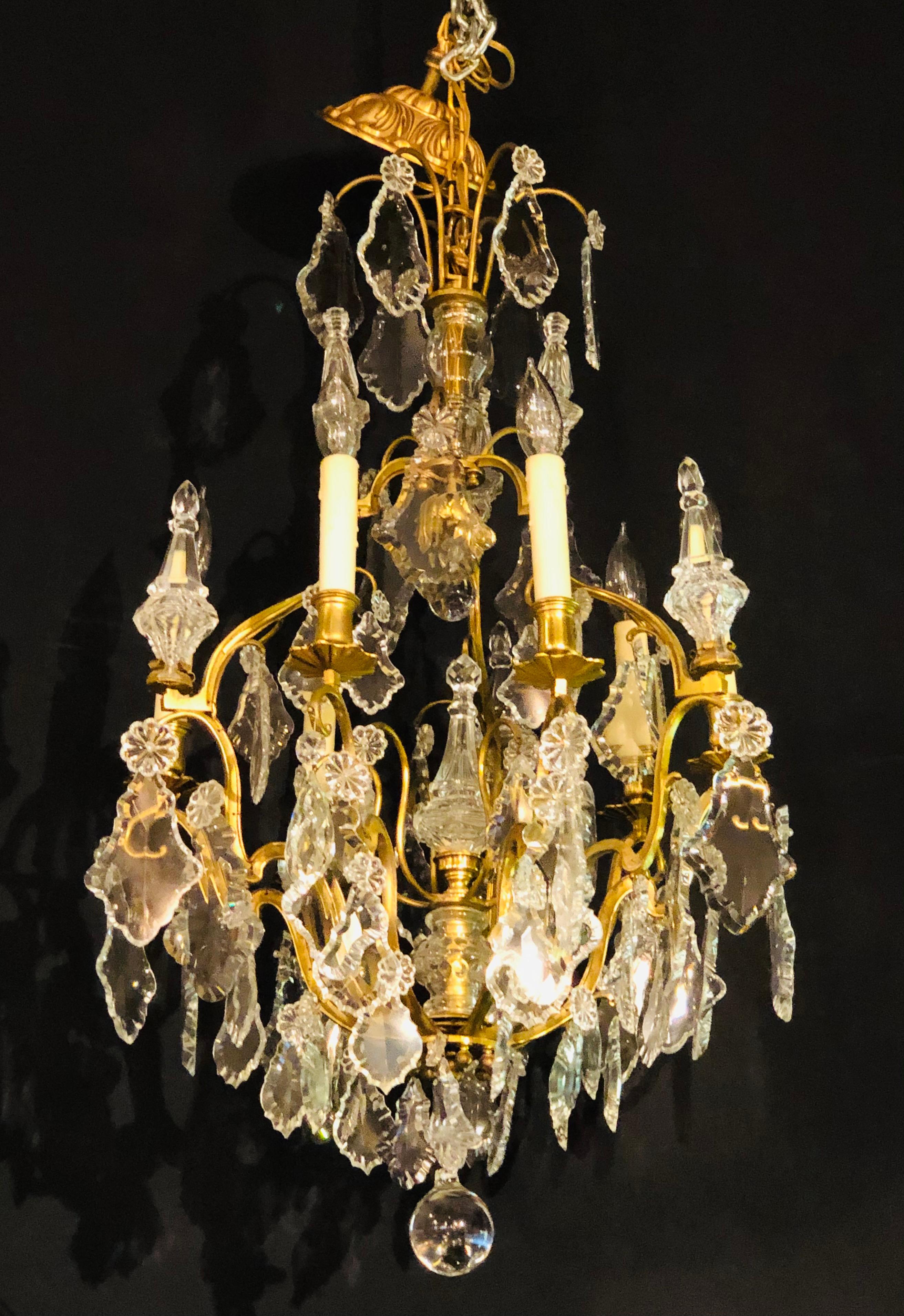 French Bronze and Crystal Gilt Chandelier, Louis XVI Style In Good Condition For Sale In Stamford, CT