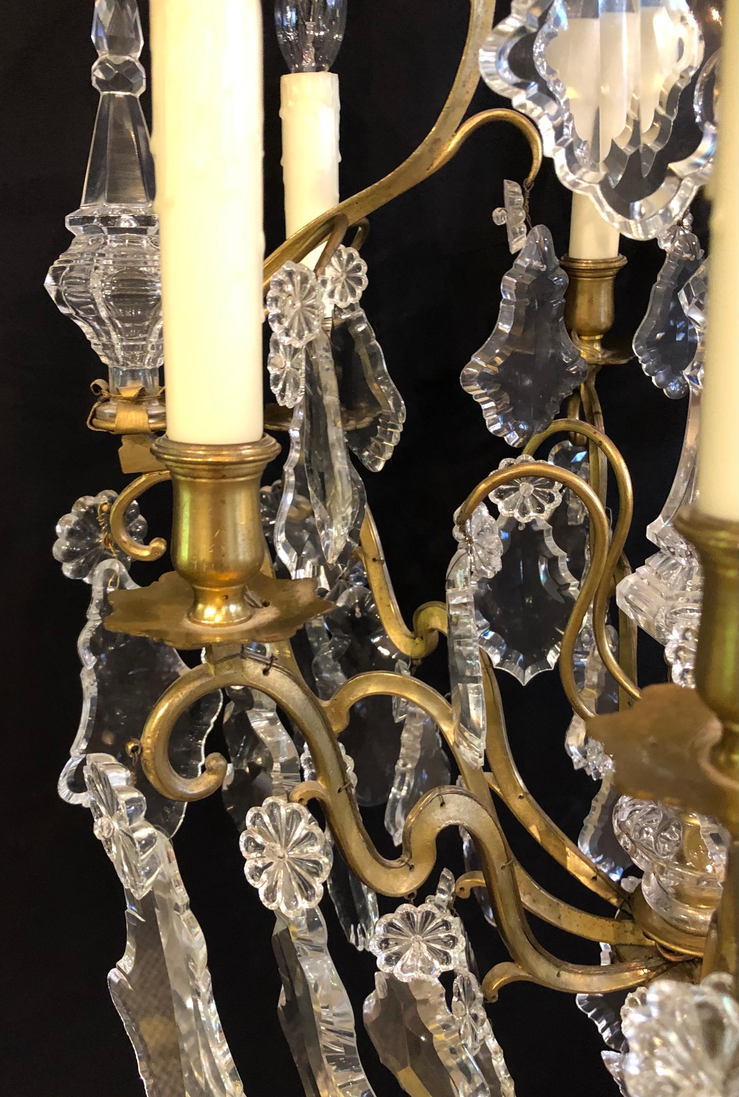 20th Century French Bronze and Crystal Gilt Chandelier, Louis XVI Style For Sale
