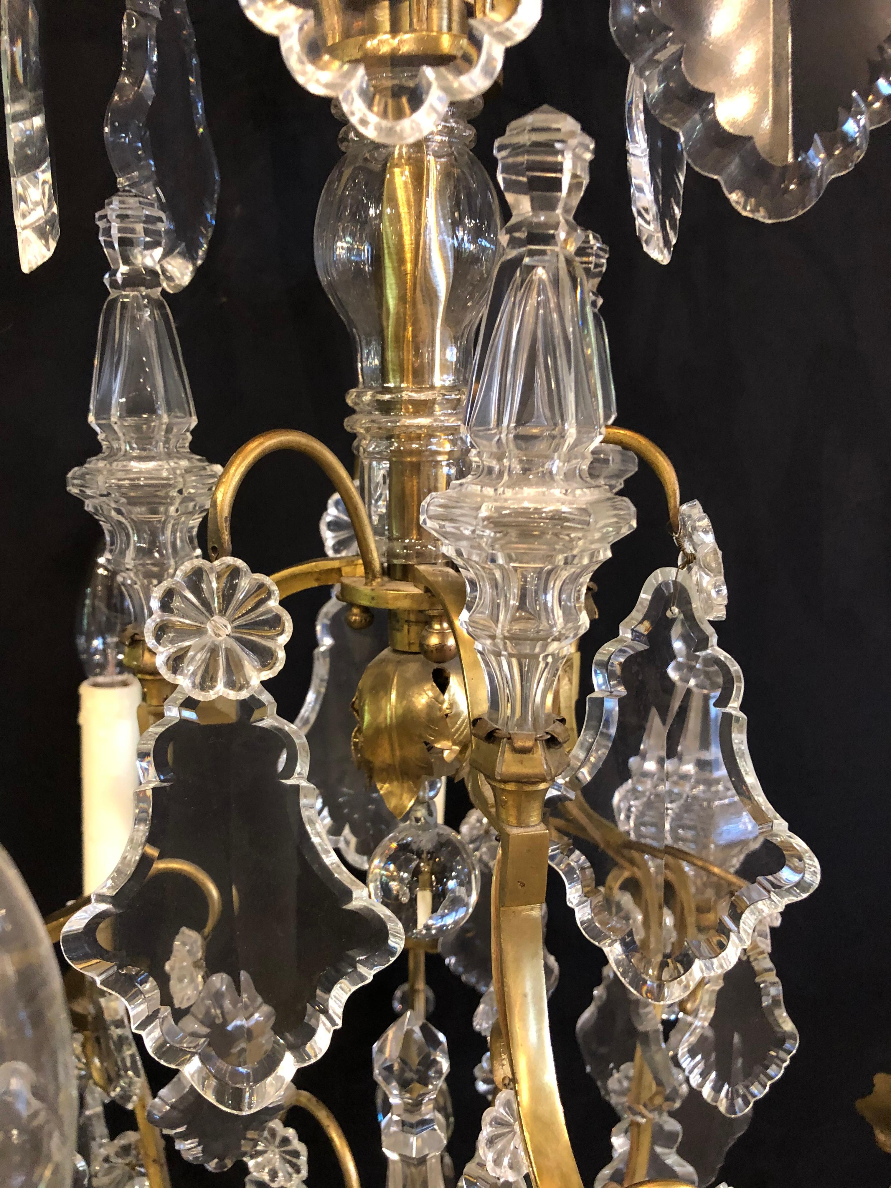French Bronze and Crystal Gilt Chandelier, Louis XVI Style For Sale 3