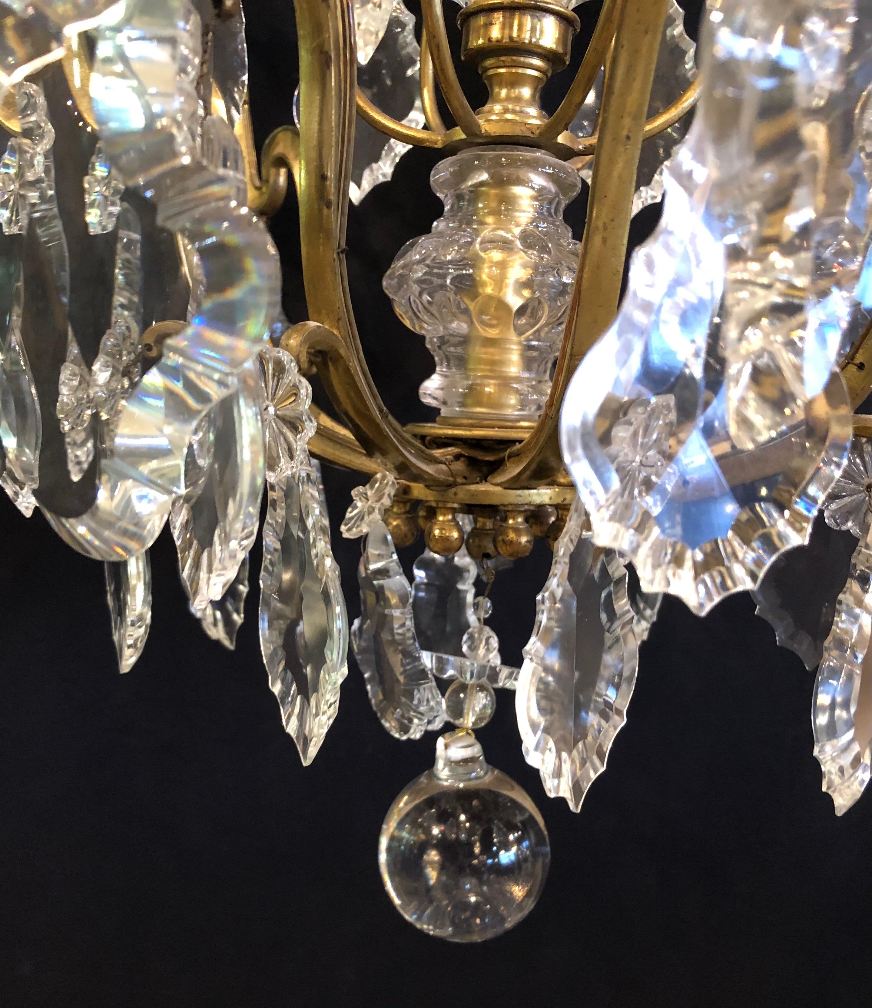 French Bronze and Crystal Gilt Chandelier, Louis XVI Style For Sale 4