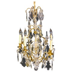 Antique French Bronze and Crystal Gilt Chandelier, Louis XVI Style