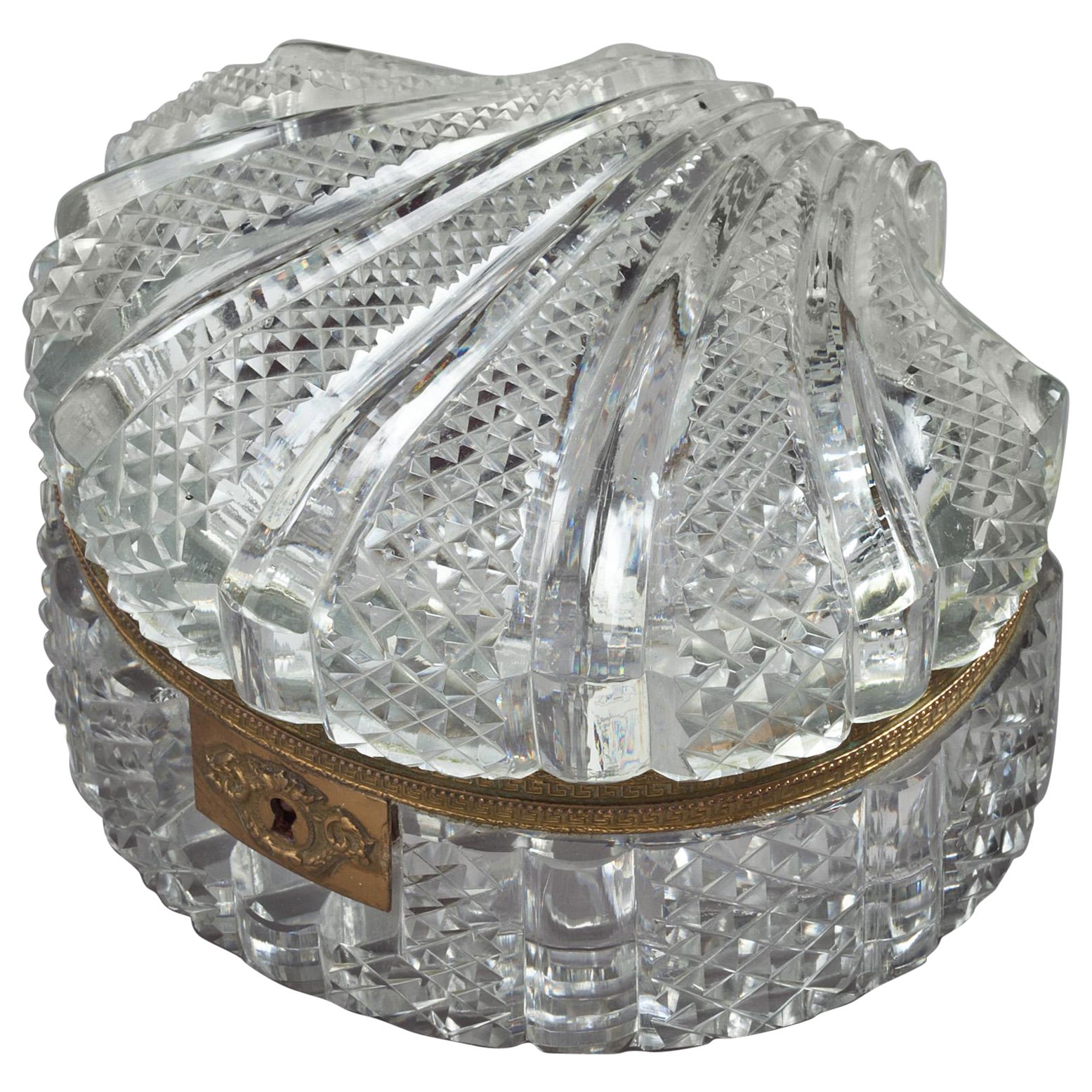 Französische Muscheldose aus Bronze und Kristall, um 1860