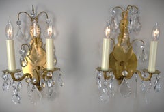 French Bronze and Crystal Wall Sconces 3 in stock