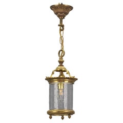 French Bronze and Cut Clear Glass Round Hanging Lantern