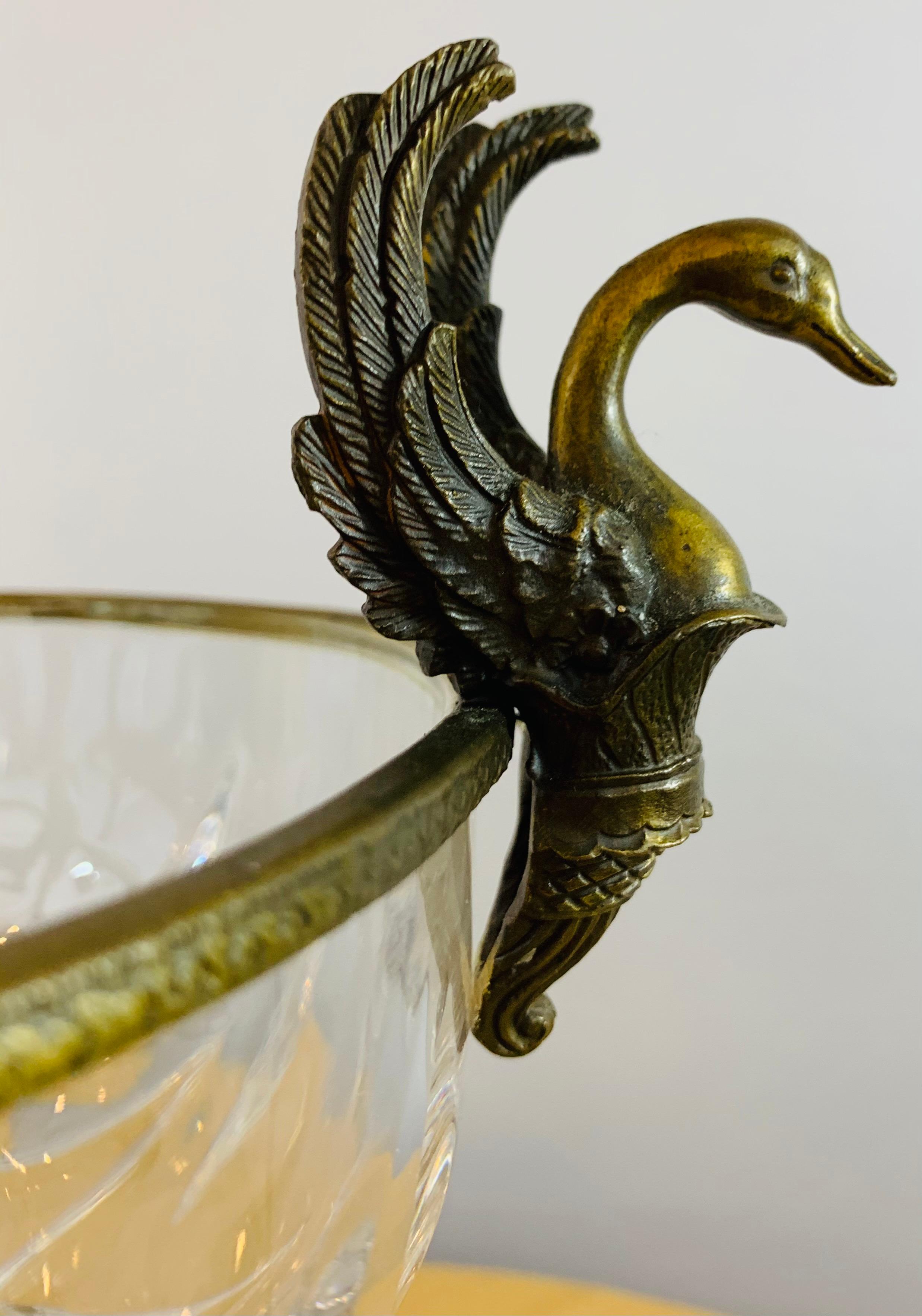 French Bronze and Cut Crystal Bowl with Cherubs and Swans Design 5