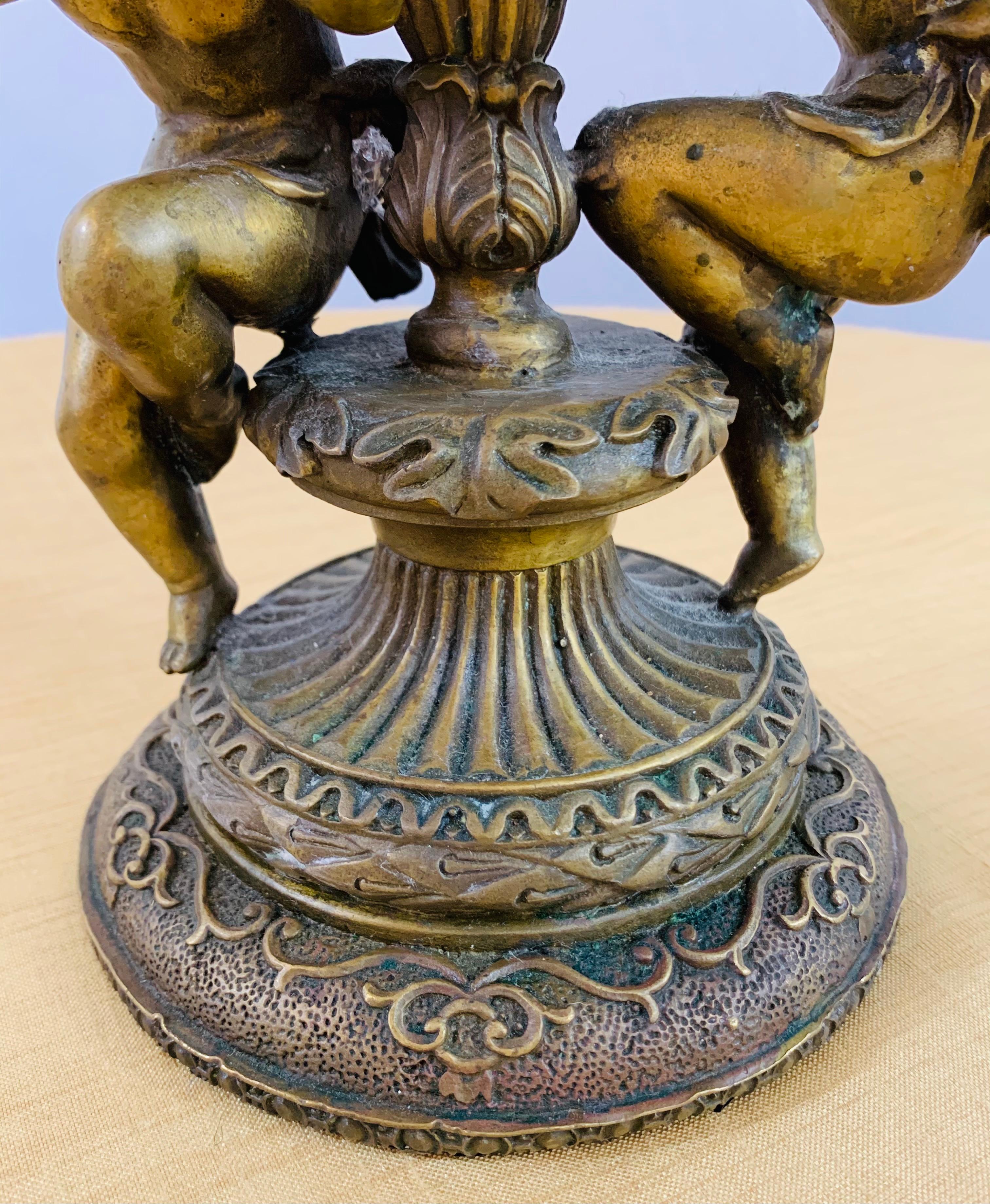 20th Century French Bronze and Cut Crystal Bowl with Cherubs and Swans Design
