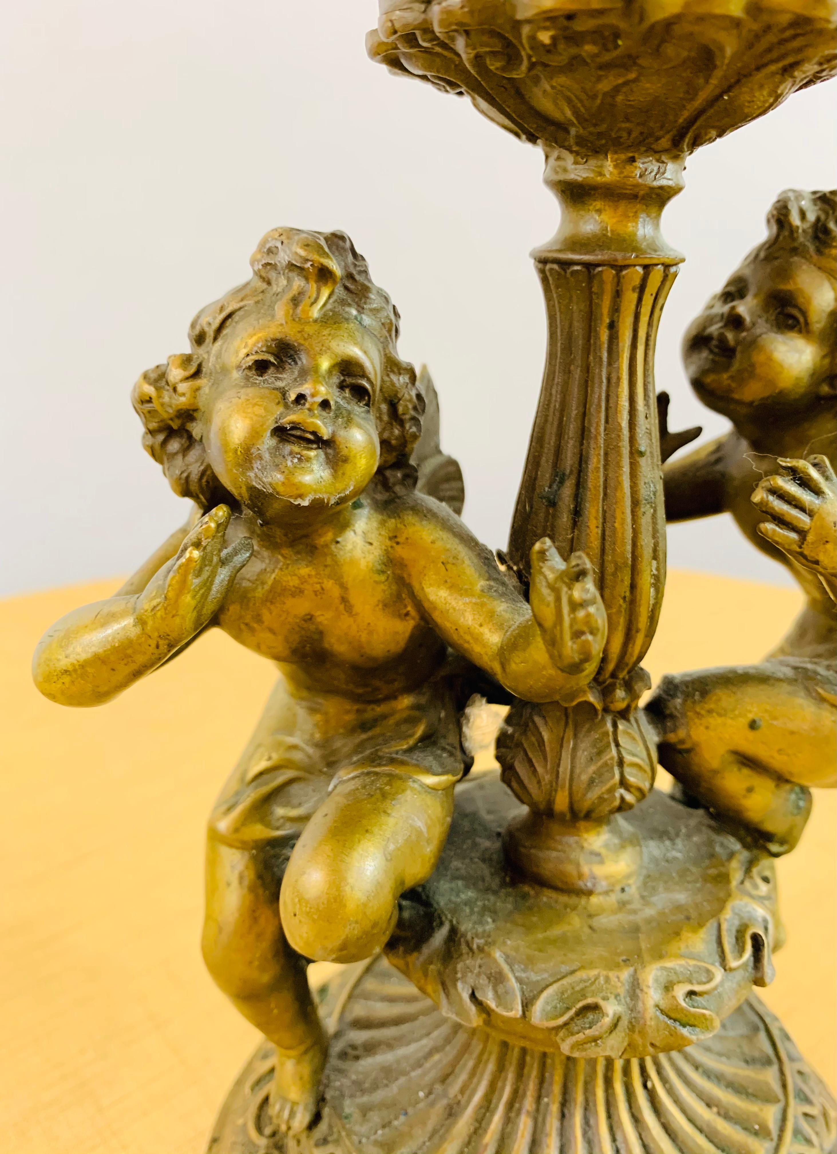 French Bronze and Cut Crystal Bowl with Cherubs and Swans Design 1