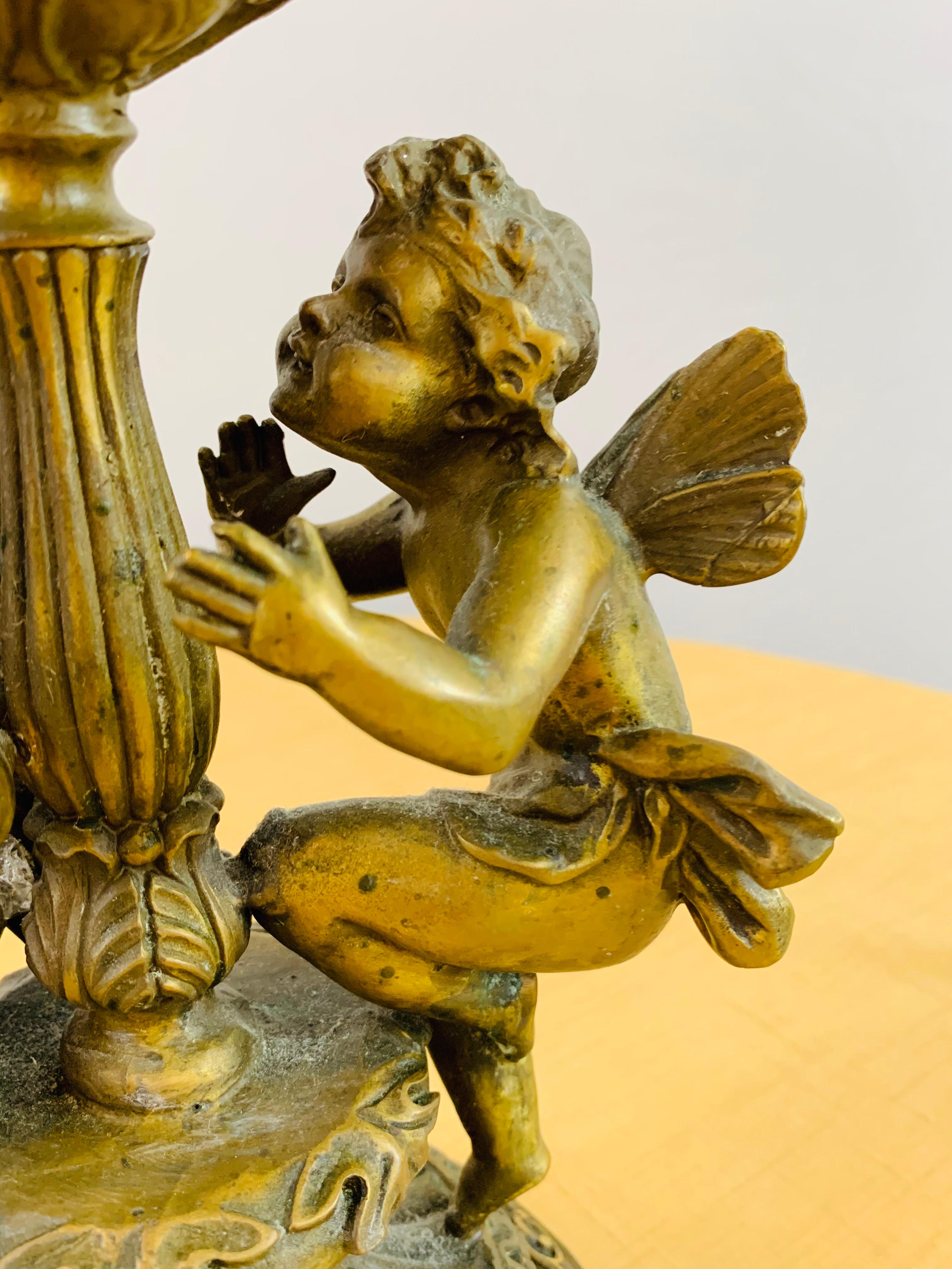 French Bronze and Cut Crystal Bowl with Cherubs and Swans Design 2
