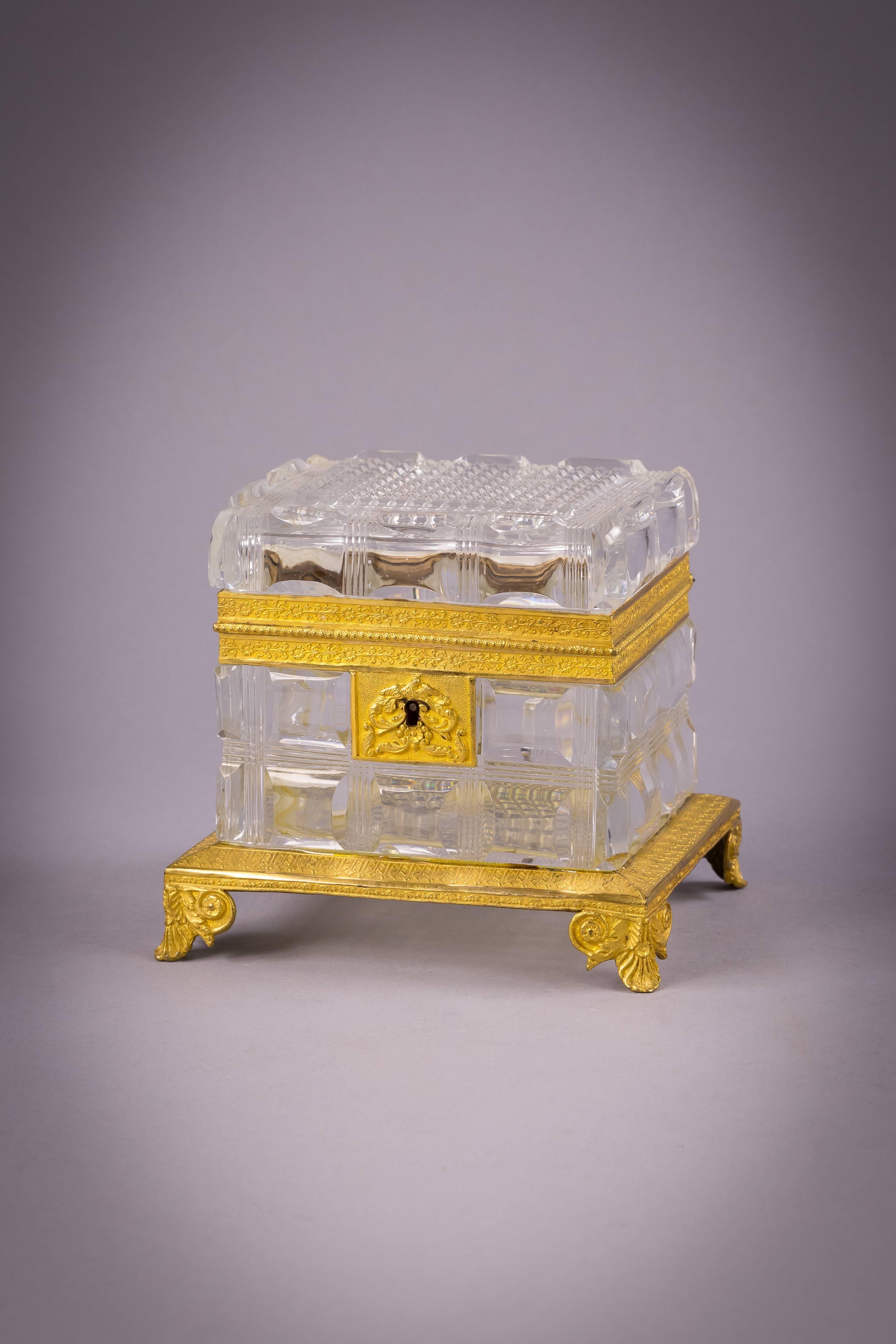 French bronze and faceted crystal box, Empire, circa 1820.