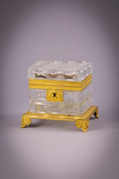 French Bronze and Faceted Crystal Box, Empire, circa 1820