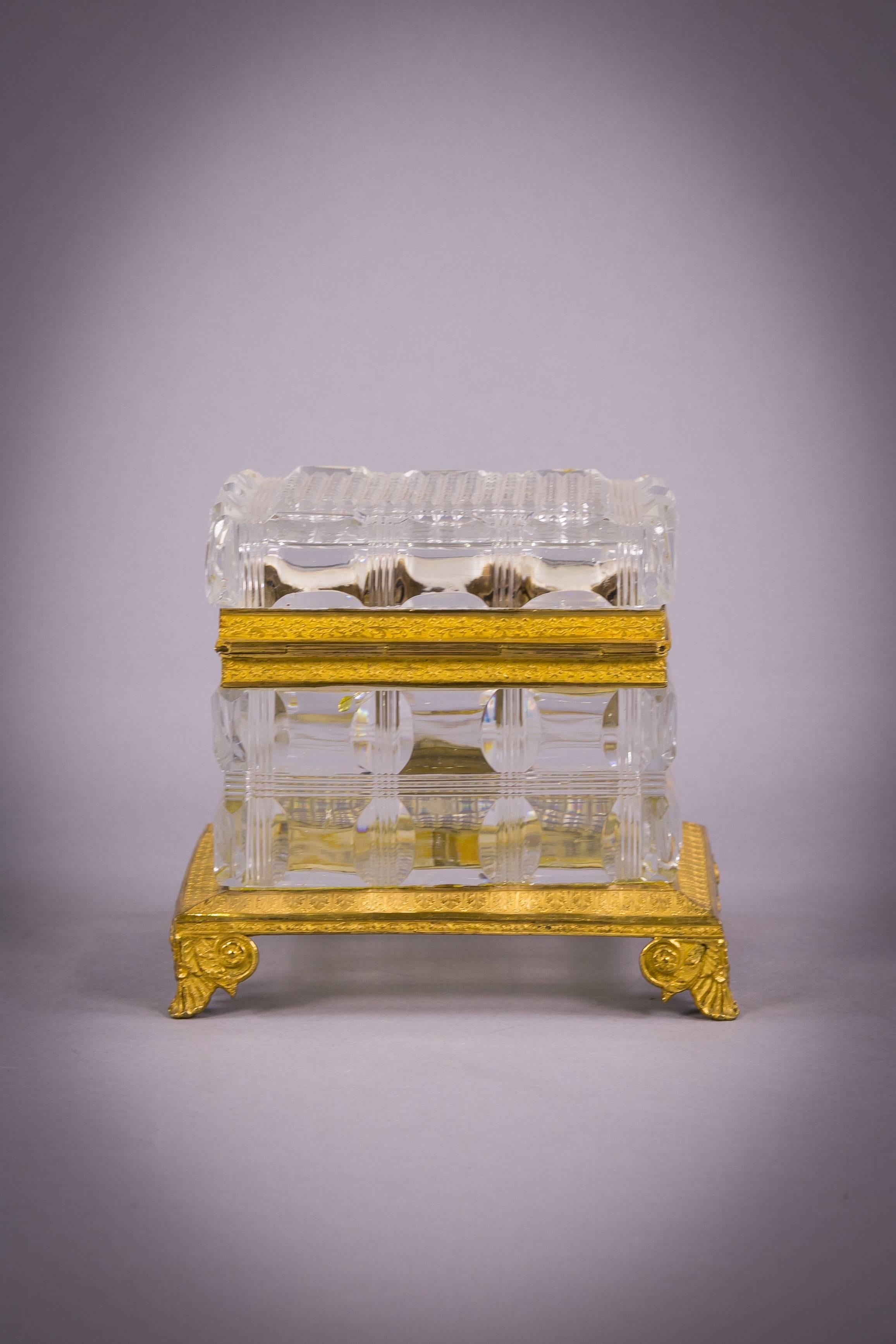 Late 19th Century French Bronze and Faceted Crystal Box, Empire, circa 1820 For Sale