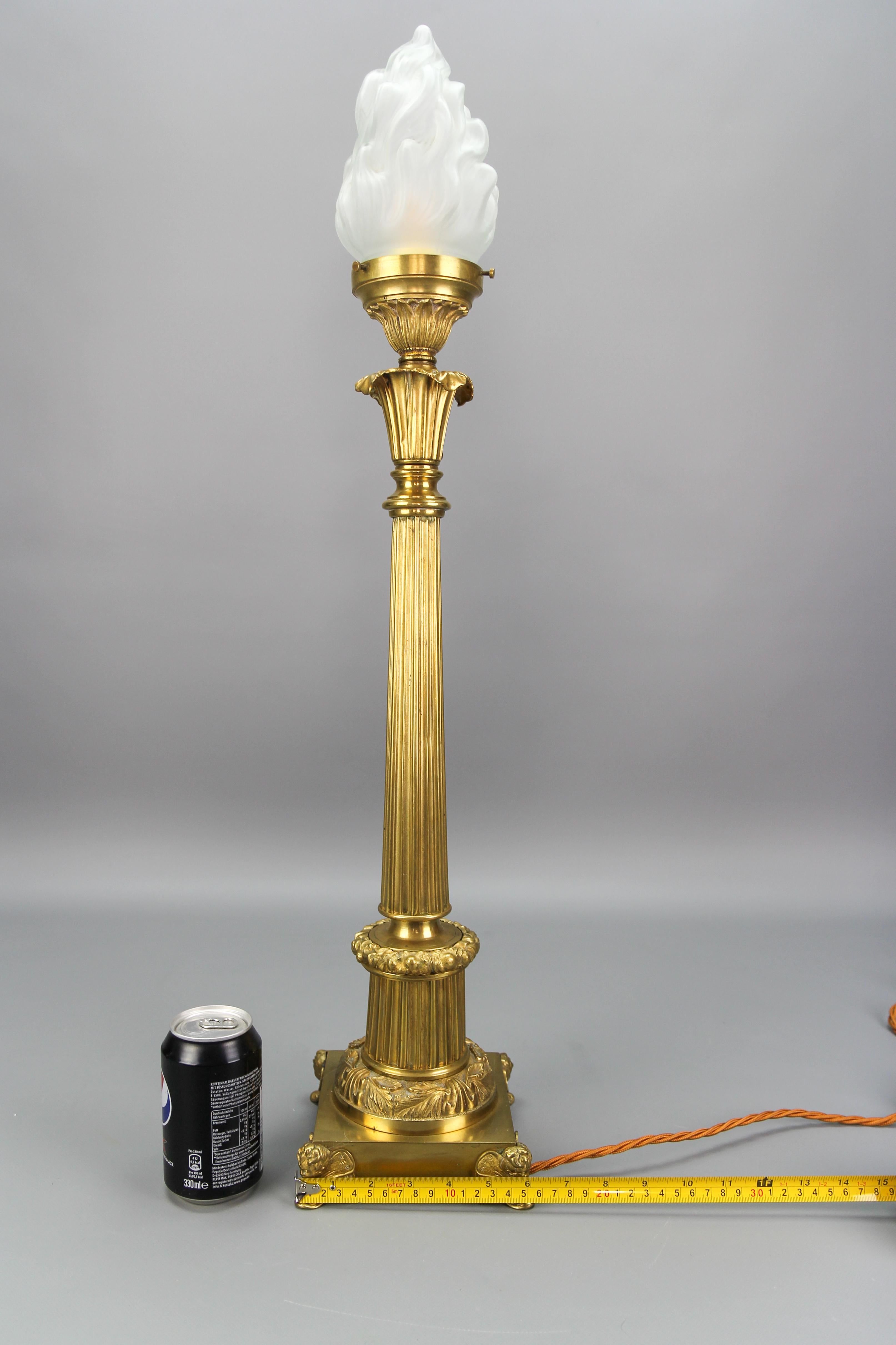 French Bronze and Frosted Glass Fluted Column Table Lamp For Sale 14