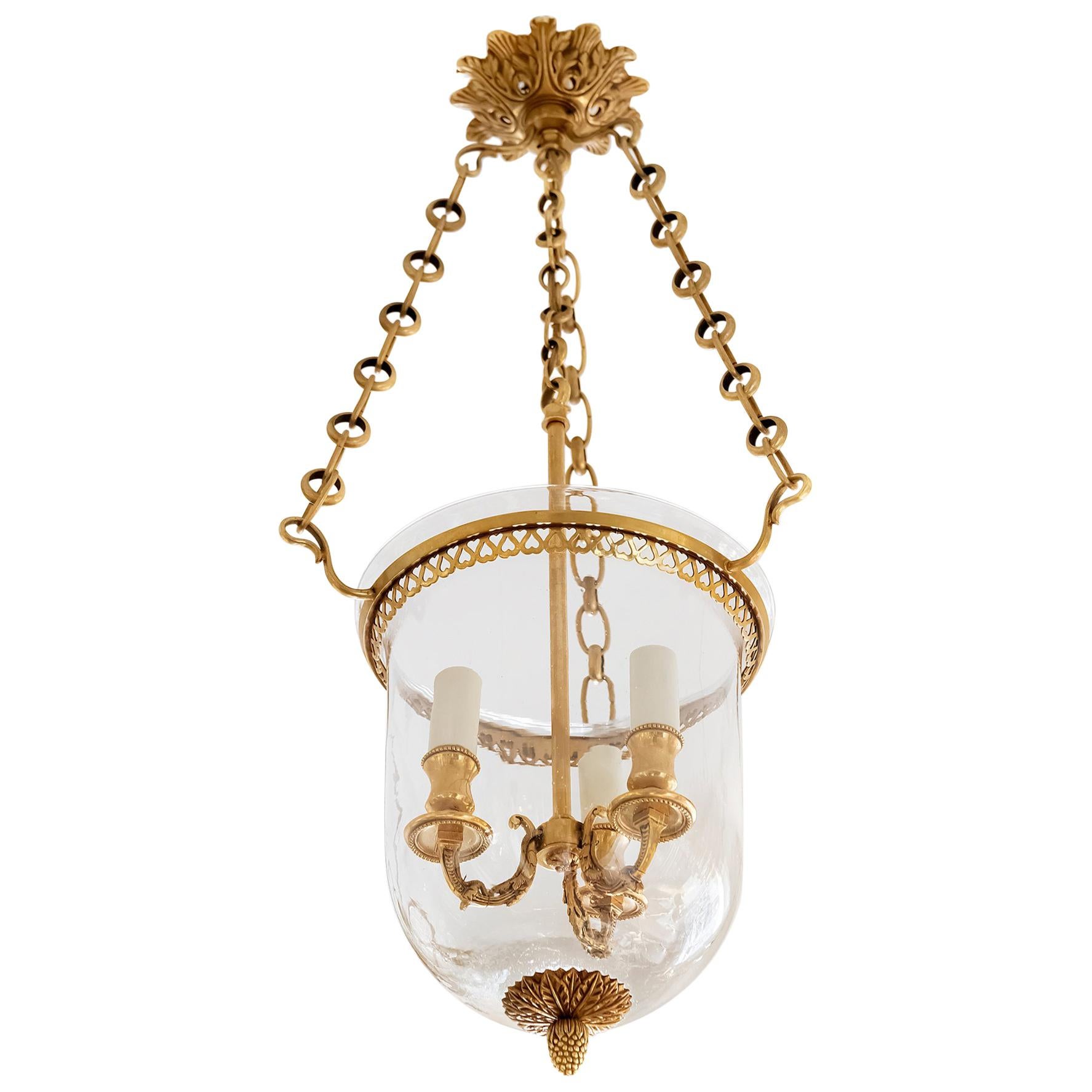 French Bronze and Glass Chandelier Lantern