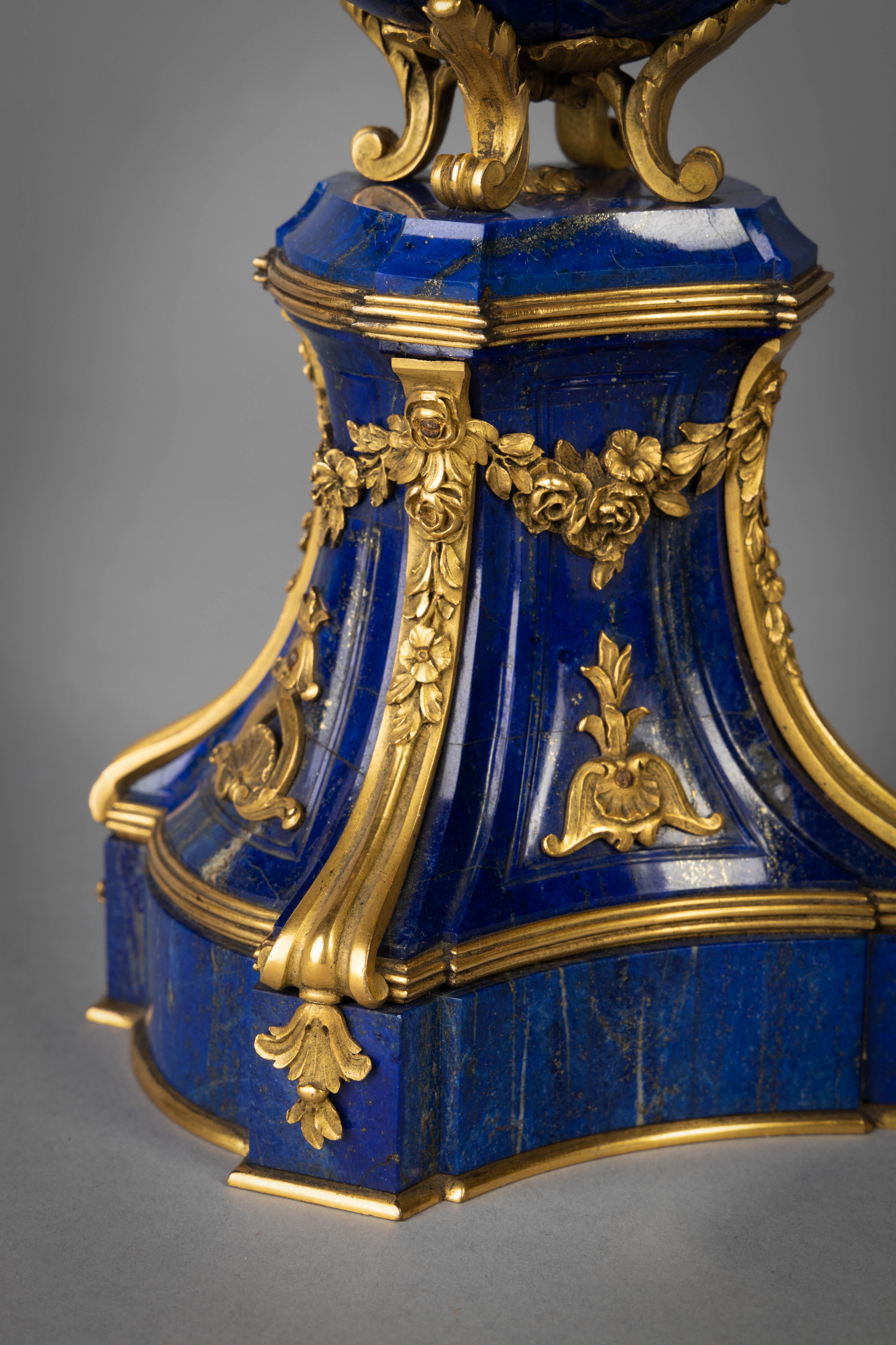 Late 19th Century French Bronze and Lapis Covered Urn on Pedestal, circa 1875 For Sale