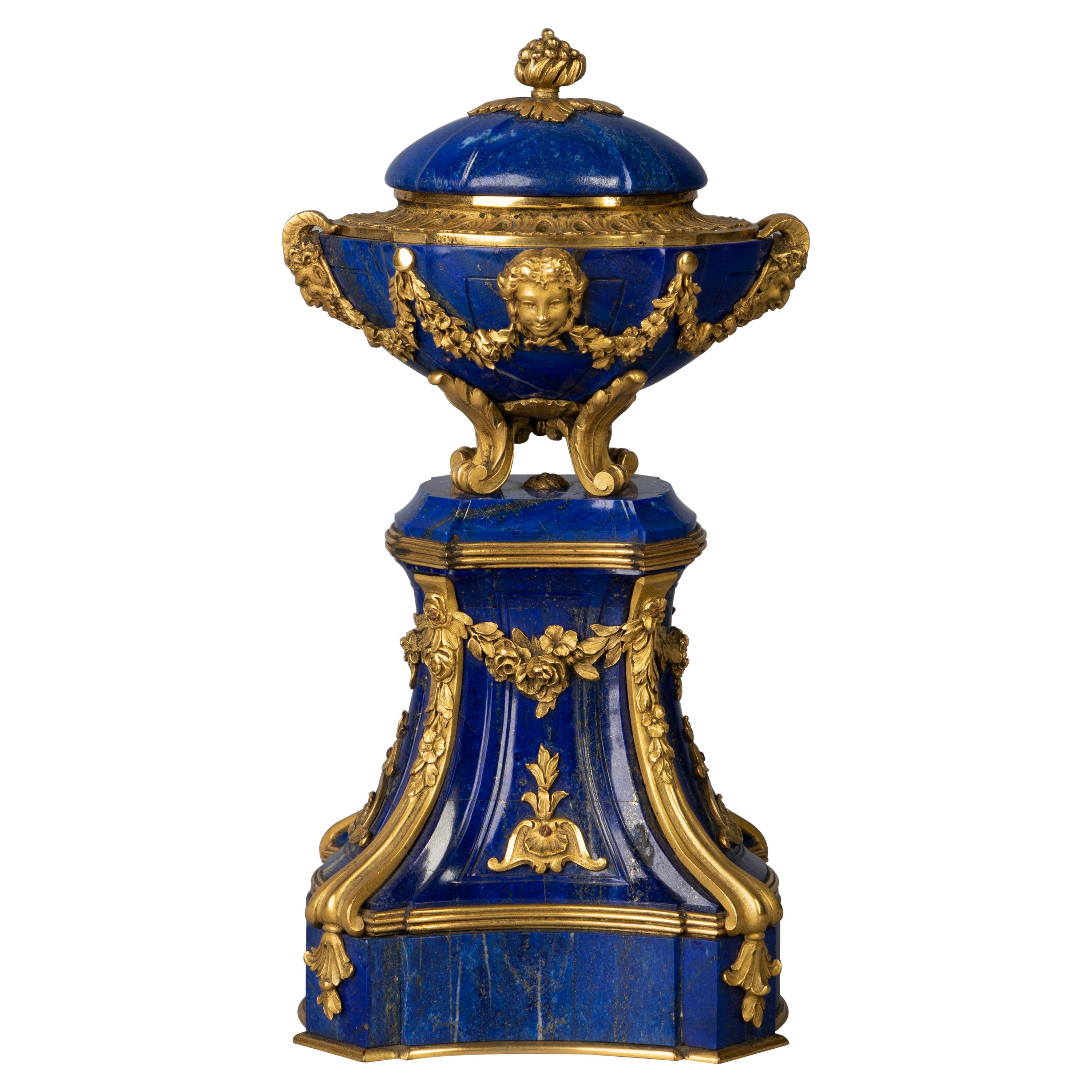 French Bronze and Lapis Covered Urn on Pedestal, circa 1875