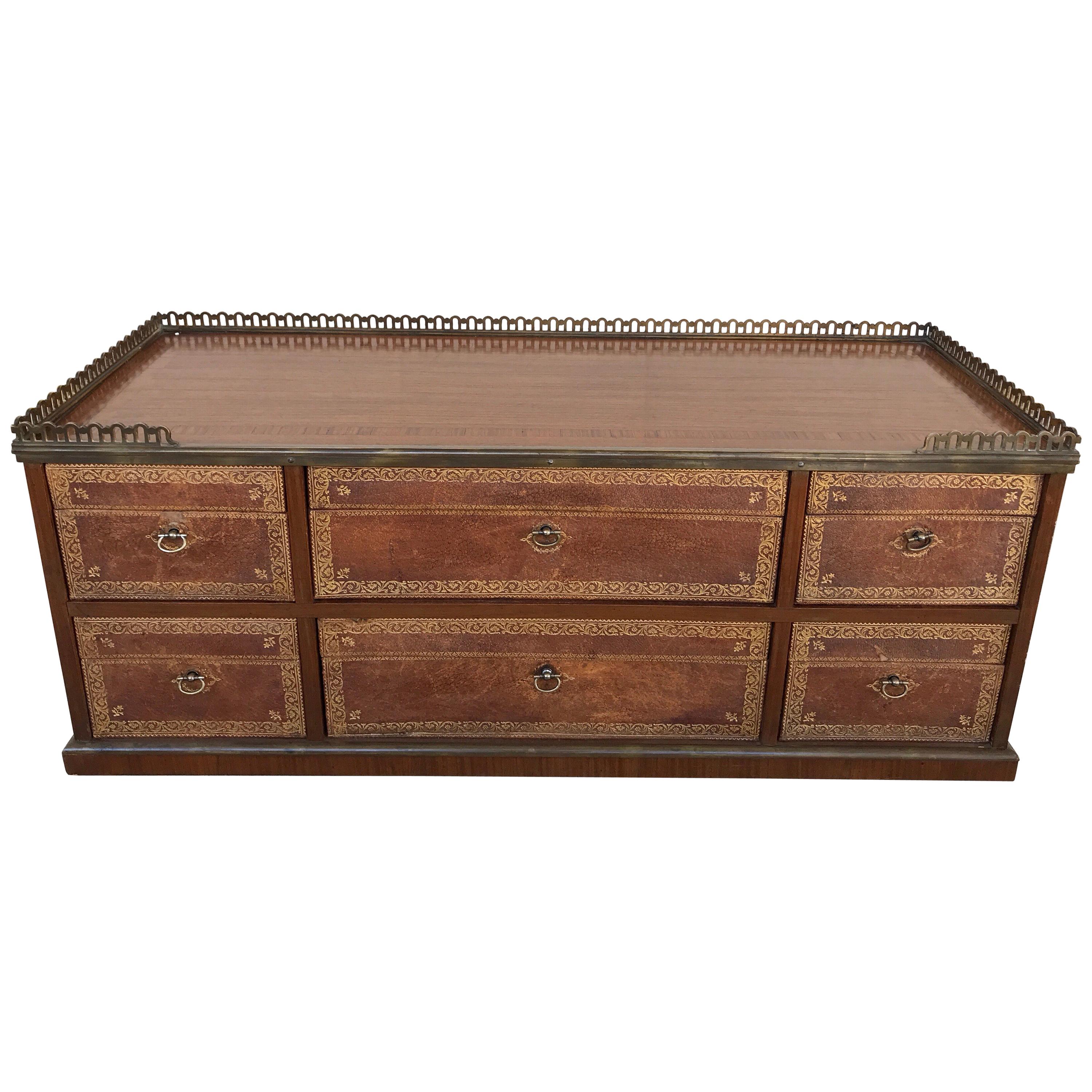 French  Bronze and Leather Desk Cartioner For Sale