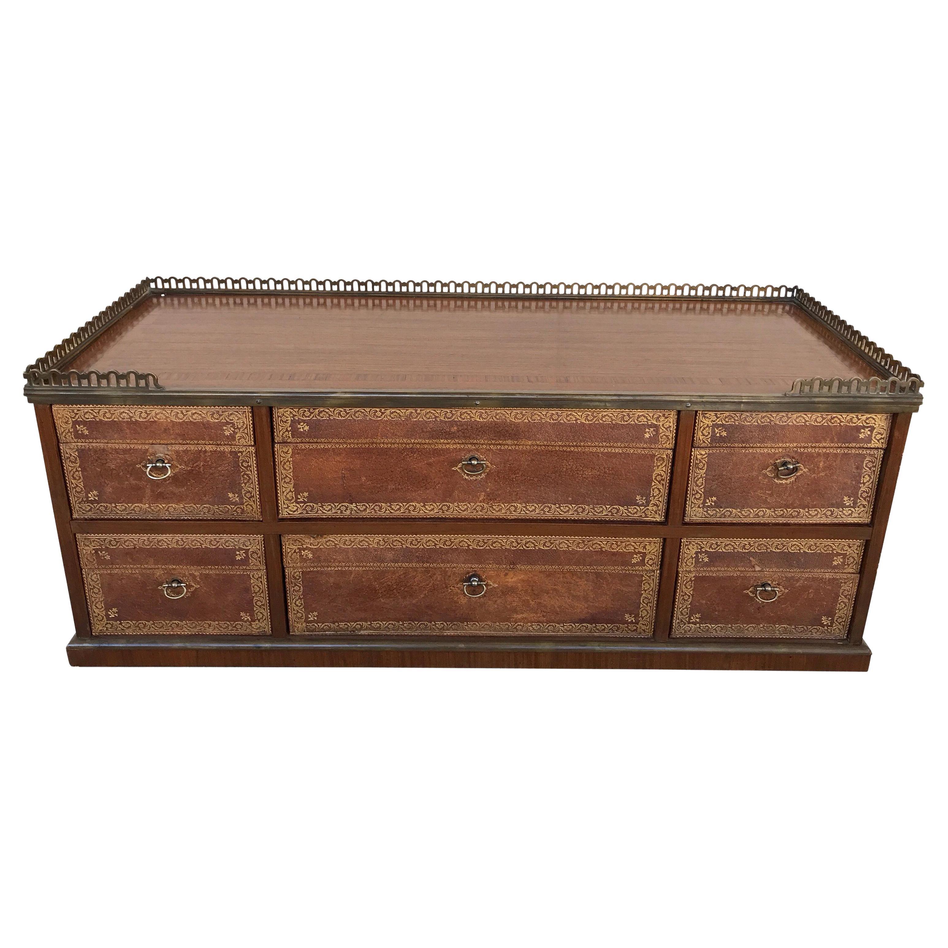 French Bronze and Leather Desk Cartioner