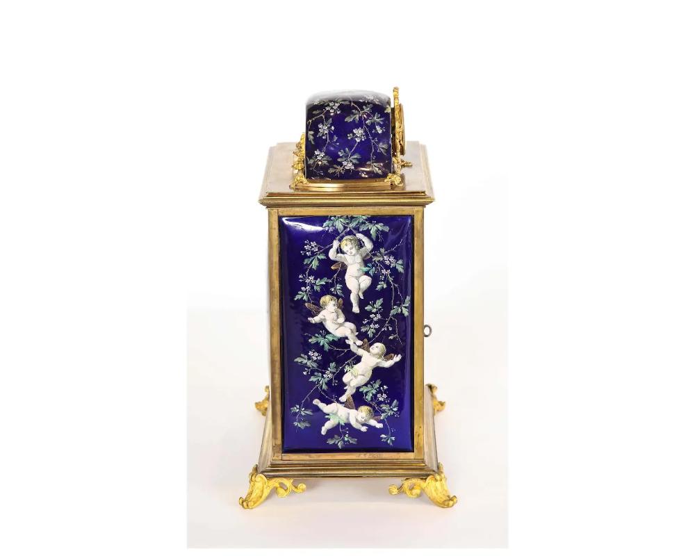 French Bronze and Limoges Enamel Jewelry Vitrine Cabinet with Clock For Sale 7