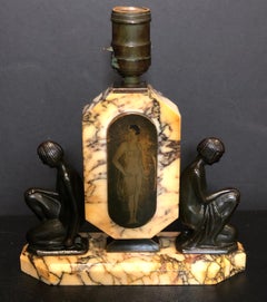 French Bronze and Marble Art Deco Figural Lamp