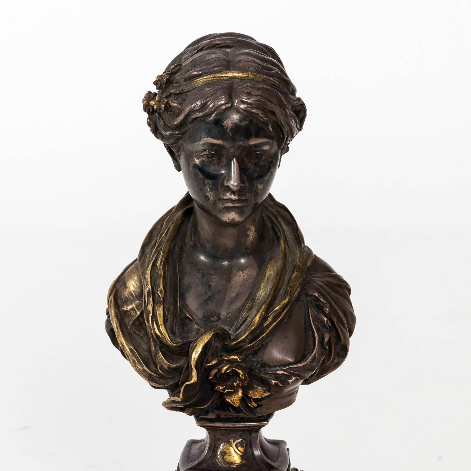 French Bronze and Marble Bust by L. Gregoire, circa 1878 For Sale 5