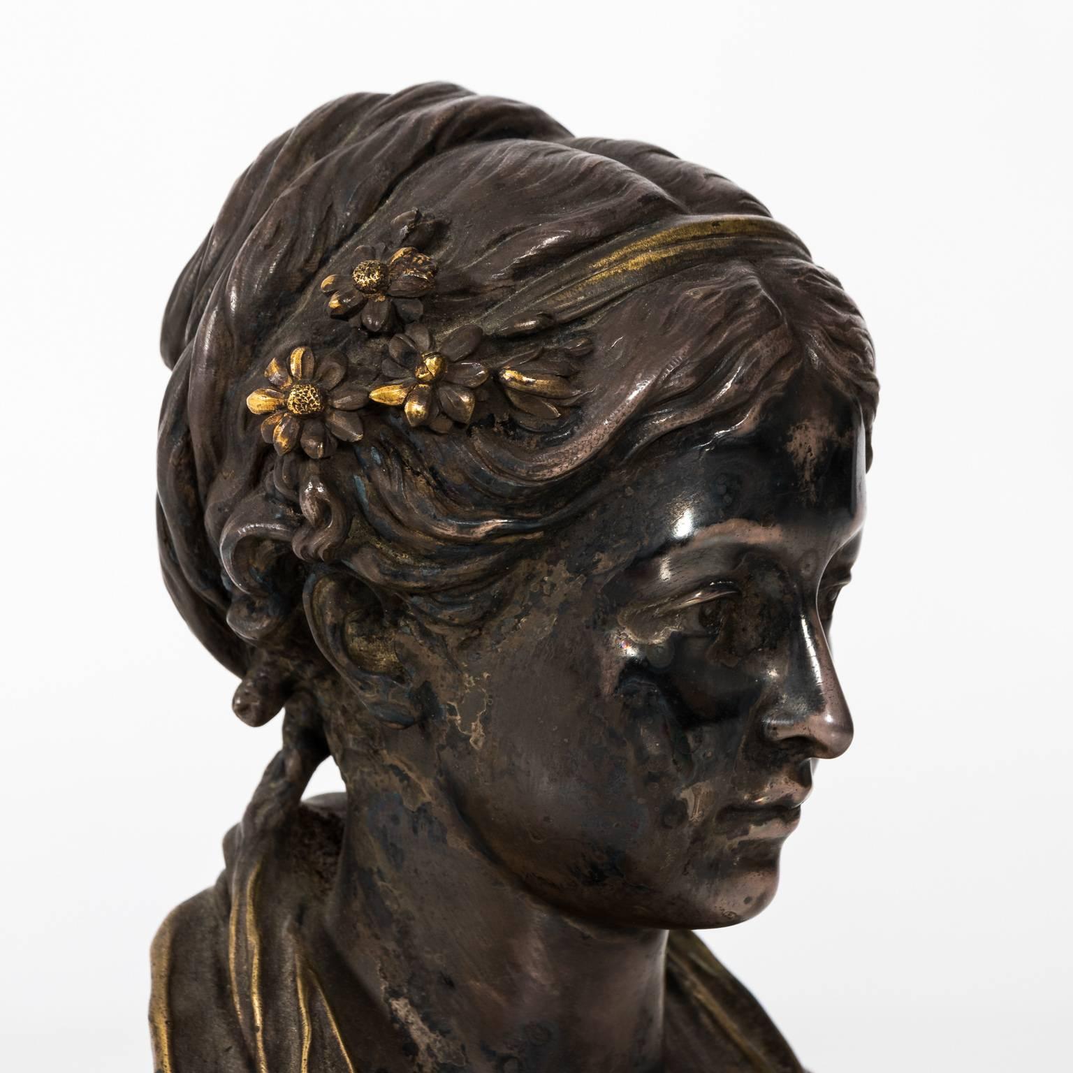 French Bronze and Marble Bust by L. Gregoire, circa 1878 For Sale 9