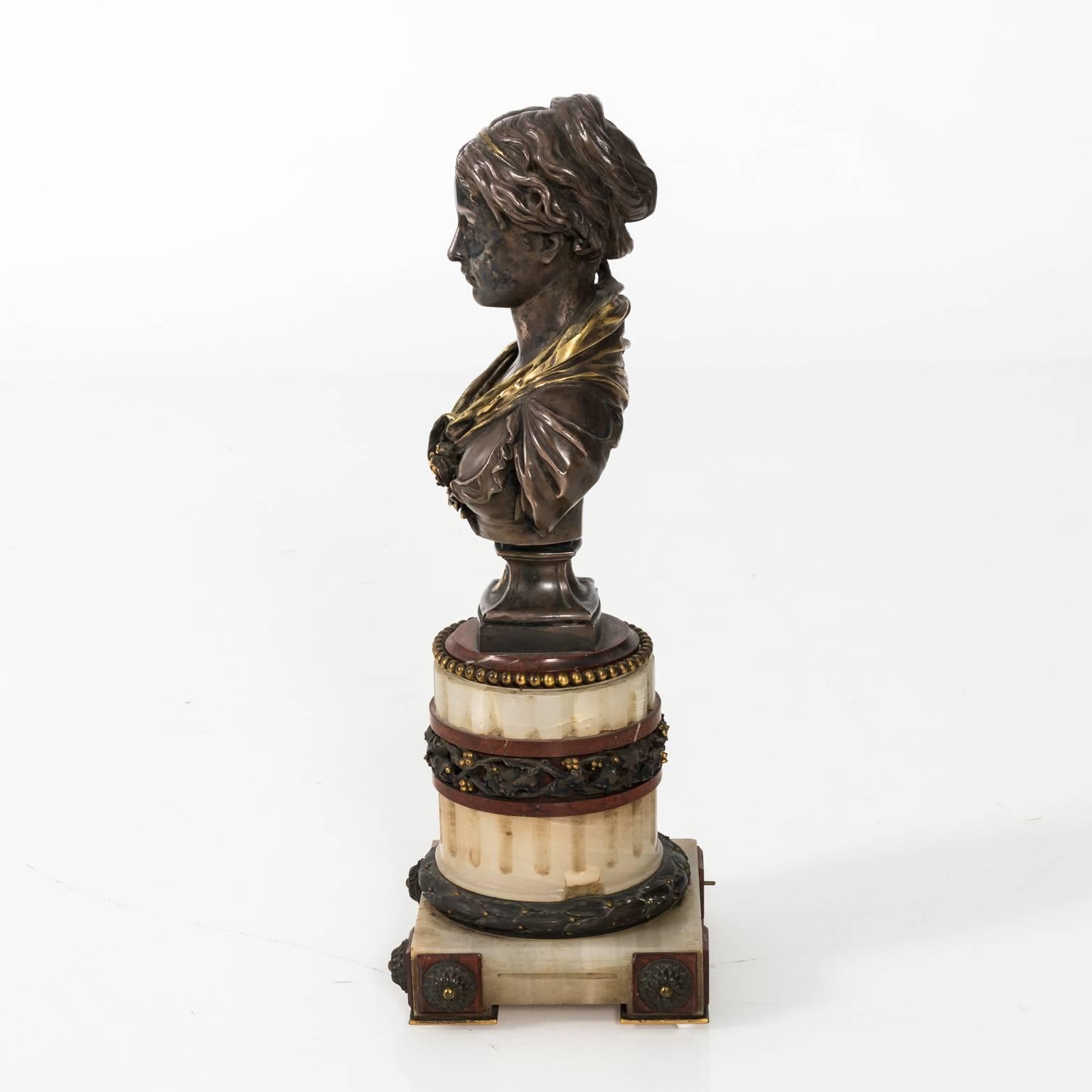French Bronze and Marble Bust by L. Gregoire, circa 1878 For Sale 1