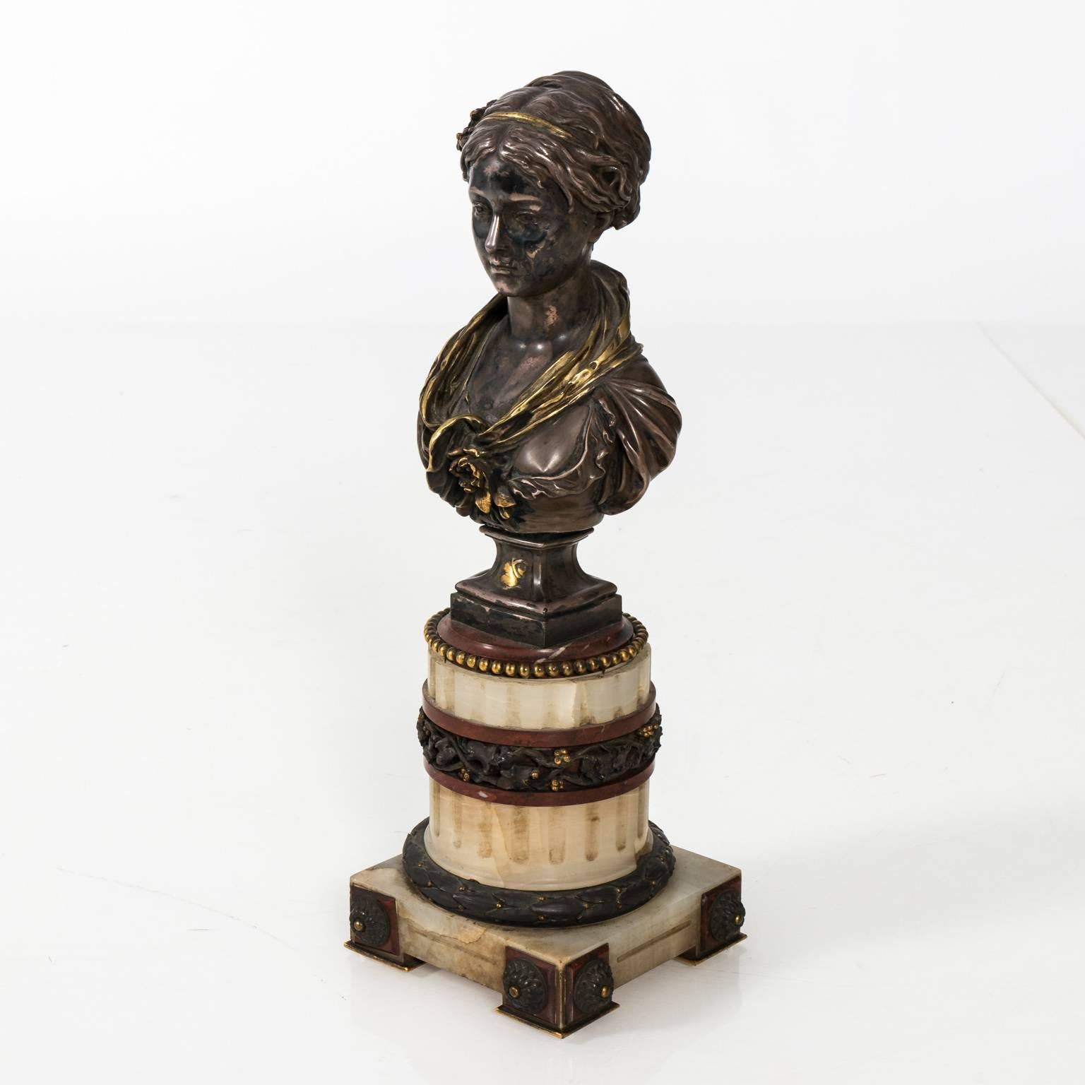 French Bronze and Marble Bust by L. Gregoire, circa 1878 For Sale 3