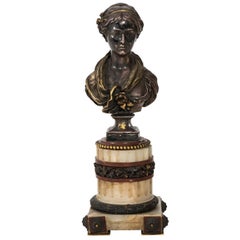Busto francese in bronzo e marmo di L. Gregoire, 1878 ca.