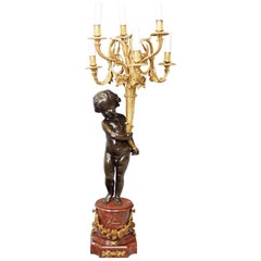 French Bronze and Marble Candelabra in the Manner of Henry Dasson