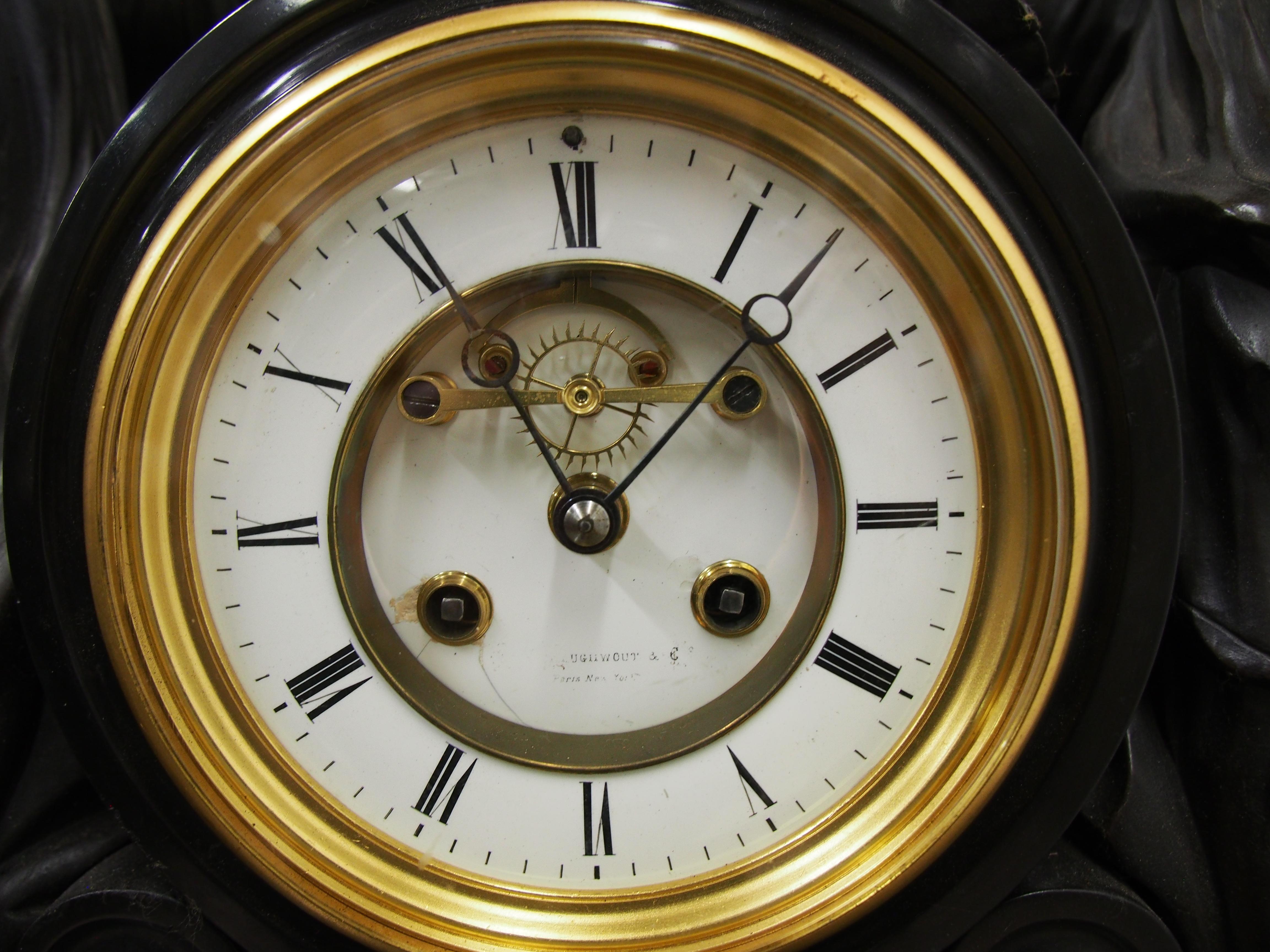French Bronze and Marble Clock Garniture of Literature In Good Condition For Sale In Edinburgh, GB
