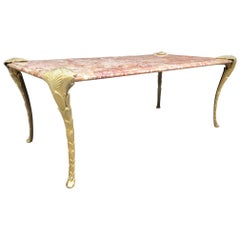 Retro French Bronze and Marble Coffee Table