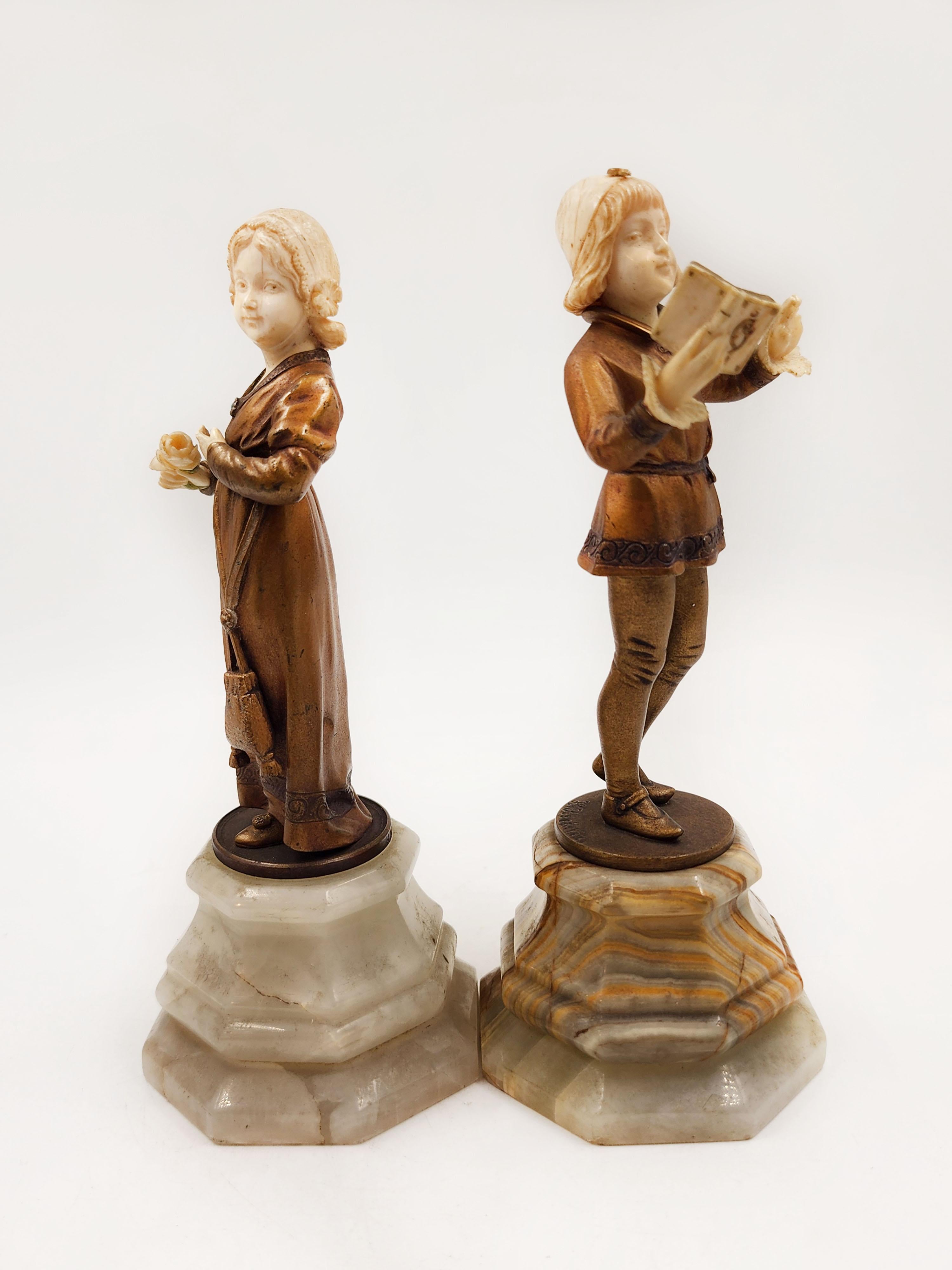 French bronze and marble figures of two children by H. keck For Sale 4