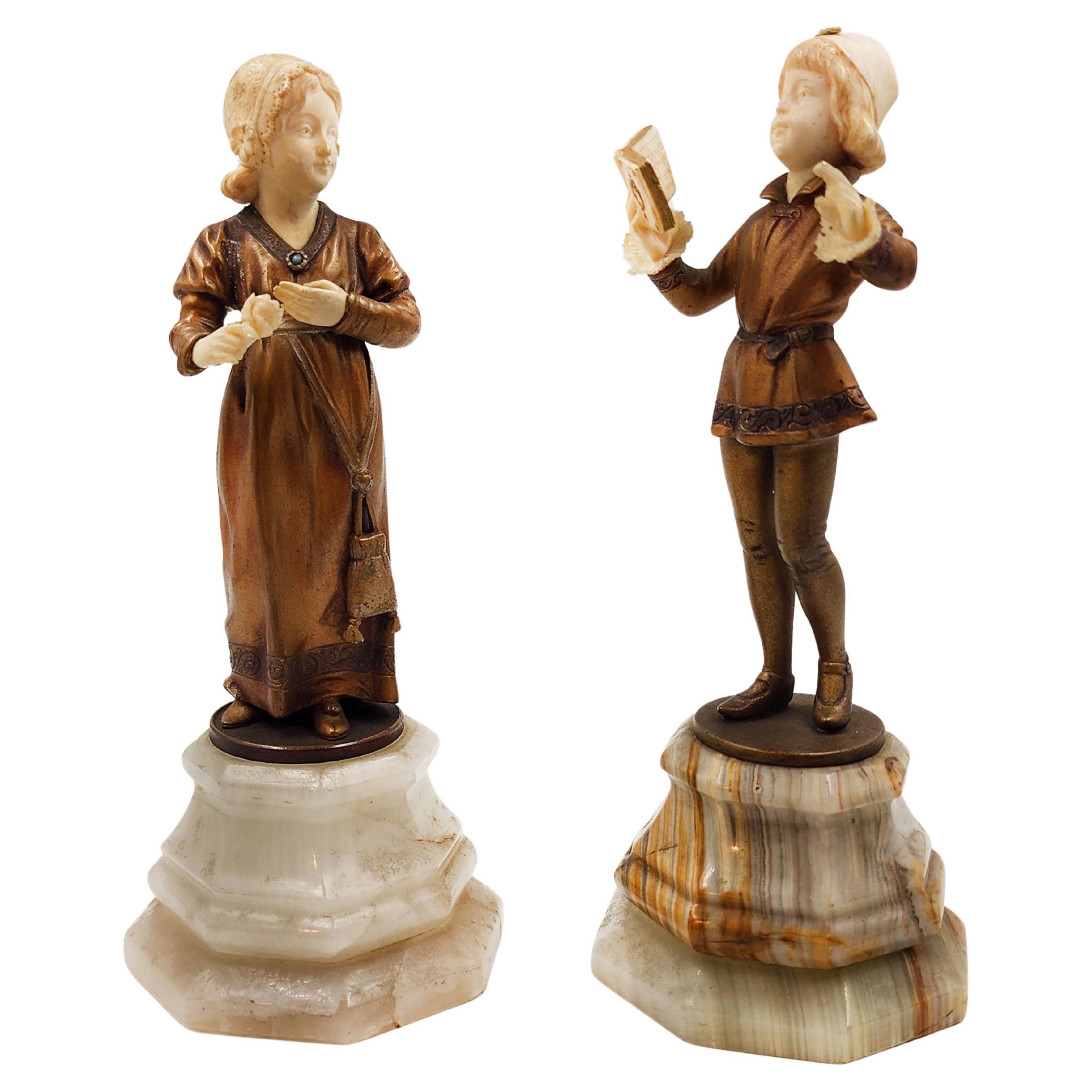 French bronze and marble figures of two children by H. keck