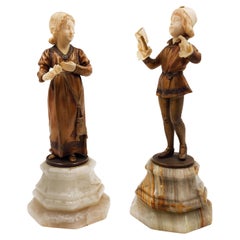 French bronze and marble figures of two children by H. keck